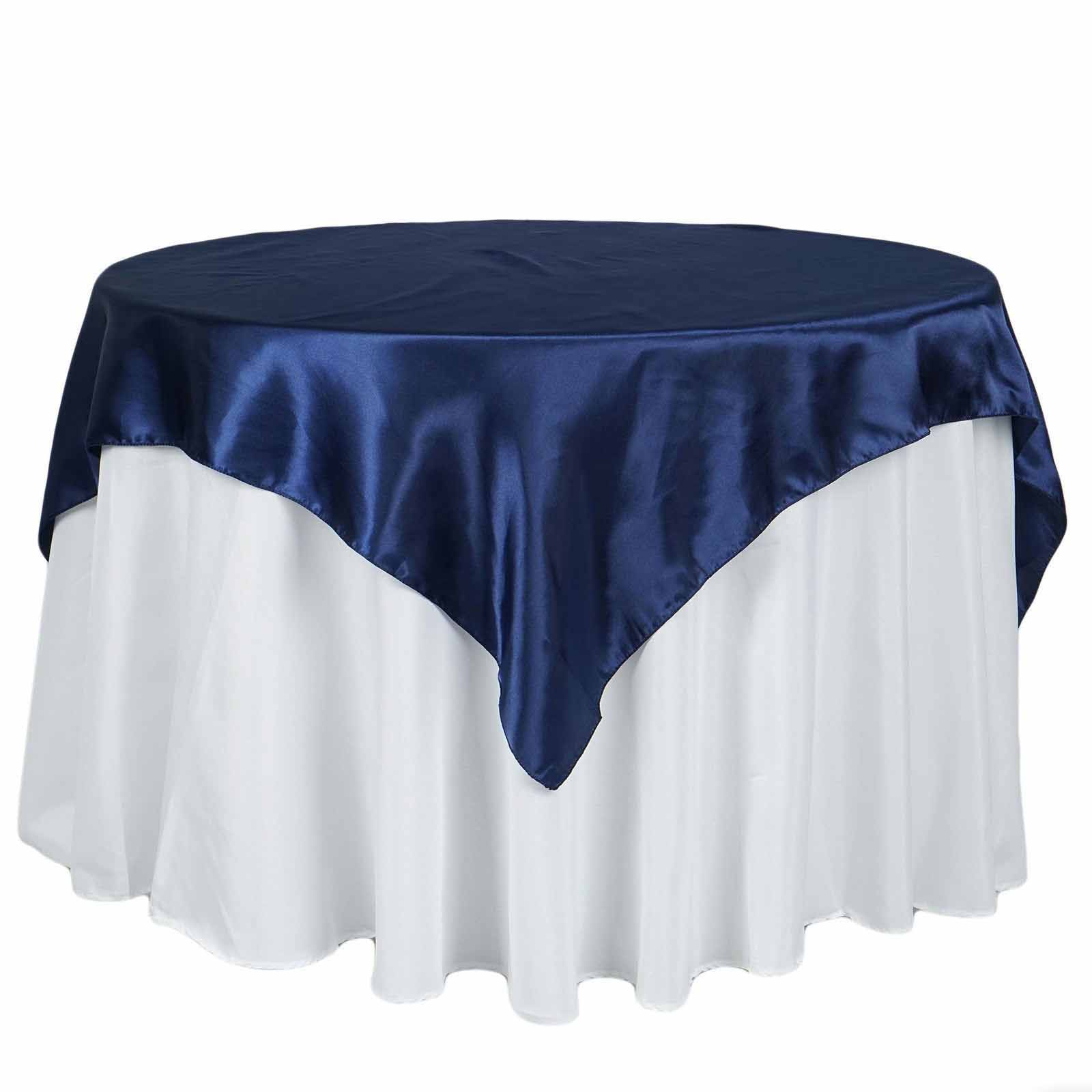 Satin Table Overlay 72"x72" Navy Blue - Wrinkle Resistant & Smooth Table Topper - Image 5