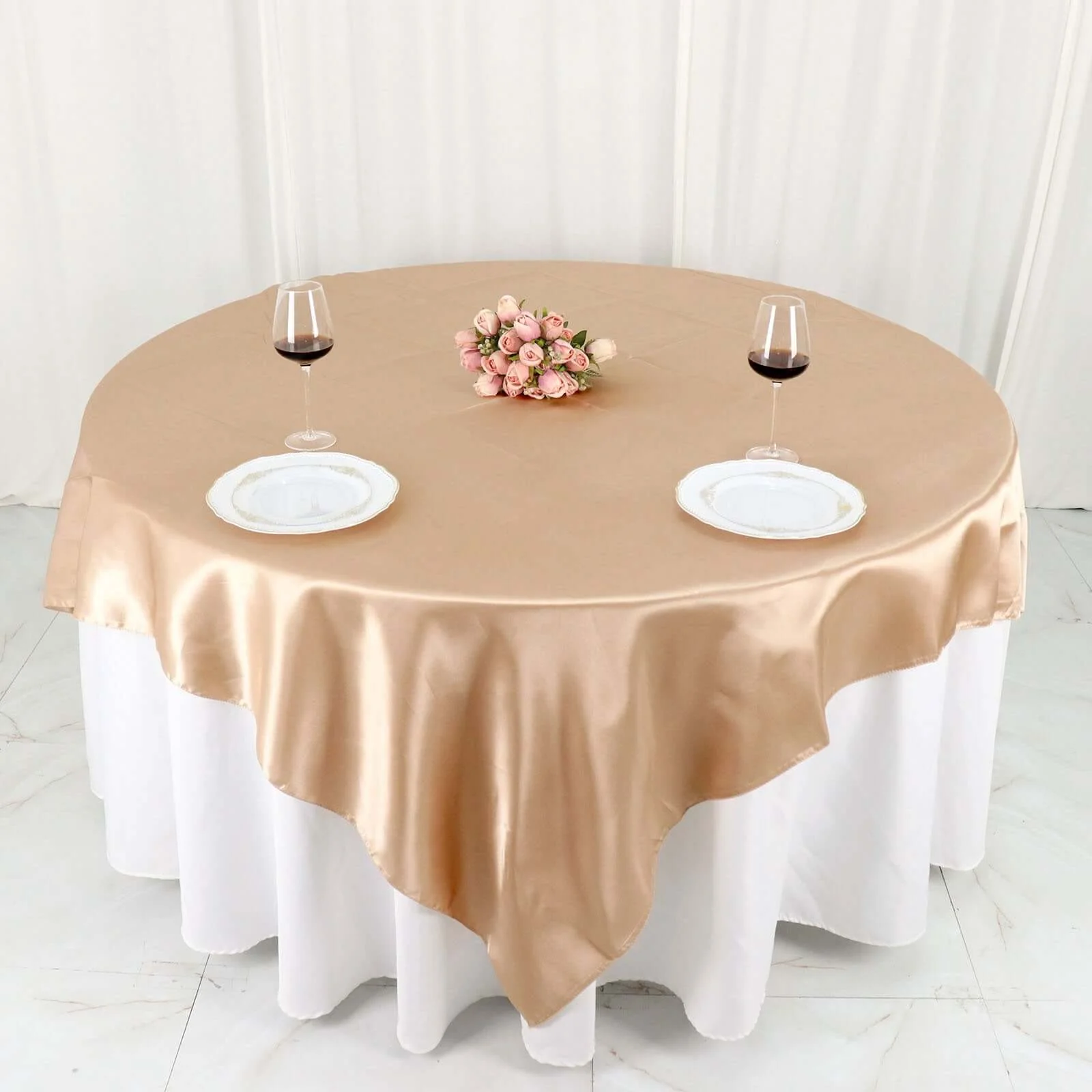 Satin Table Overlay 72"x72" Nude - Wrinkle Resistant & Smooth Table Topper - Image 5