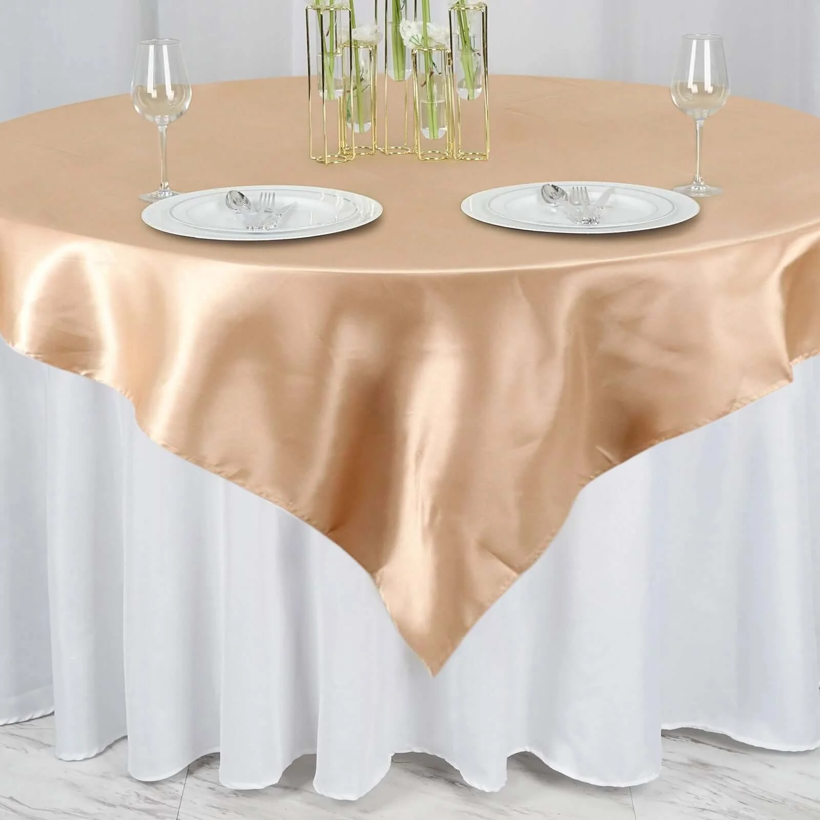 Satin Table Overlay 72"x72" Nude - Wrinkle Resistant & Smooth Table Topper - Image 8