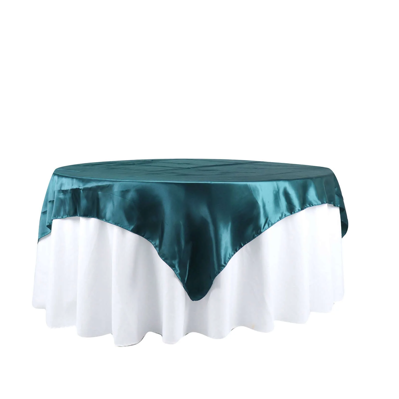 Satin Table Overlay 72"x72" Peacock Teal - Wrinkle Resistant & Smooth Table Topper - Image 7