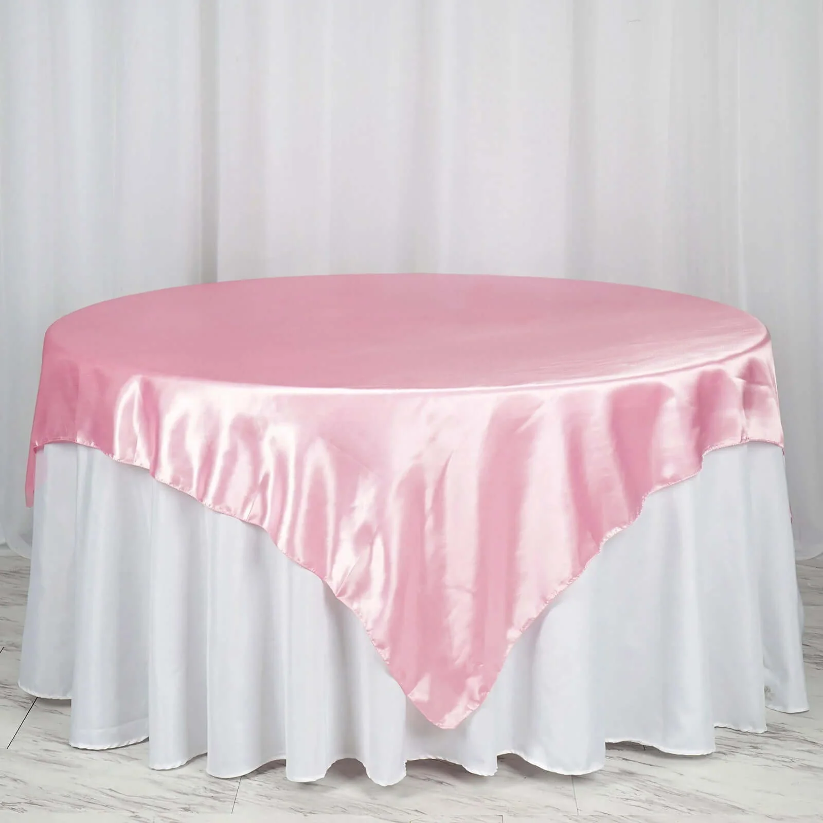 Satin Table Overlay 72"x72" Pink - Wrinkle Resistant & Smooth Table Topper
