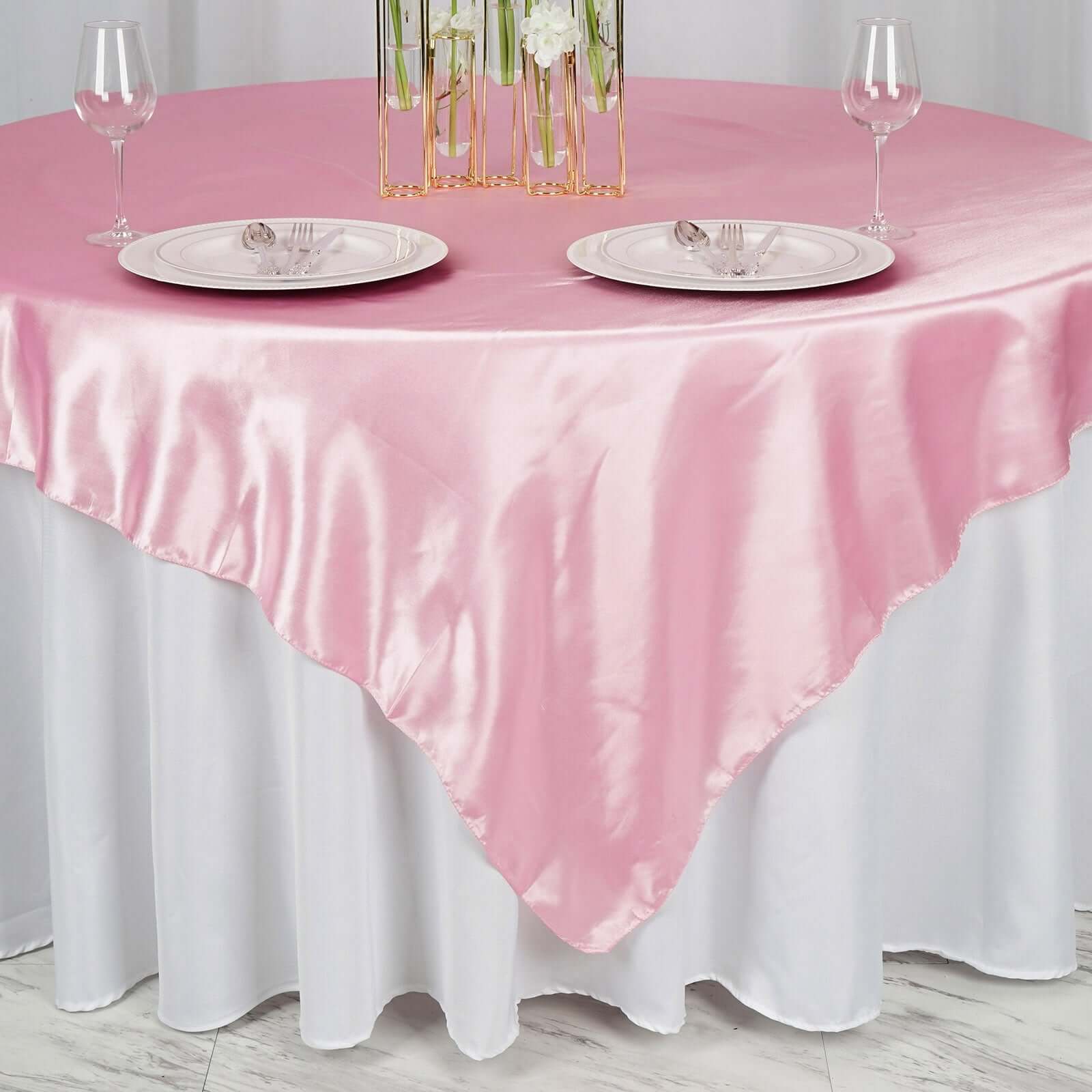 Satin Table Overlay 72"x72" Pink - Wrinkle Resistant & Smooth Table Topper - Image 4