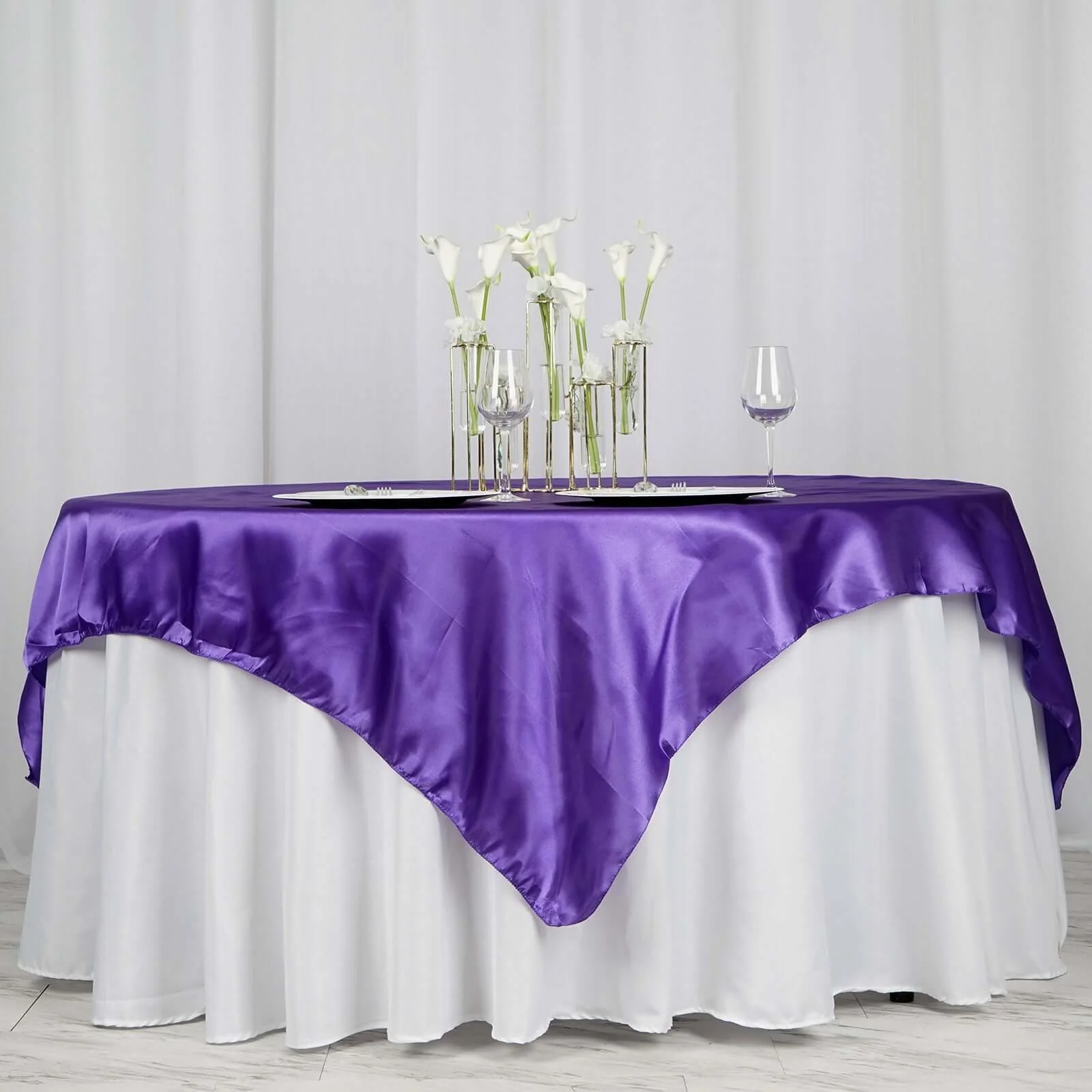 Satin Table Overlay 72"x72" Purple - Wrinkle Resistant & Smooth Table Topper - Image 2