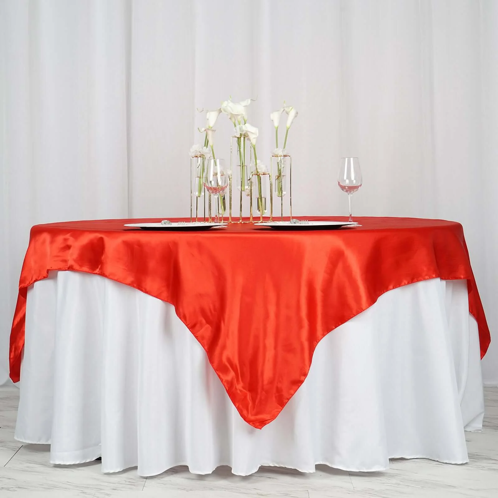 Satin Table Overlay 72"x72" Red - Wrinkle Resistant & Smooth Table Topper - Image 2