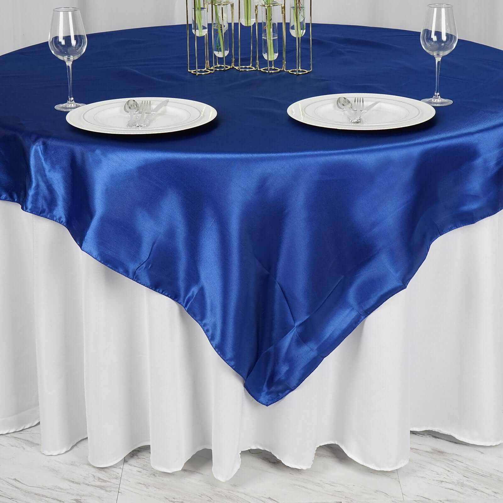 Satin Table Overlay 72"x72" Royal Blue - Wrinkle Resistant & Smooth Table Topper - Image 5