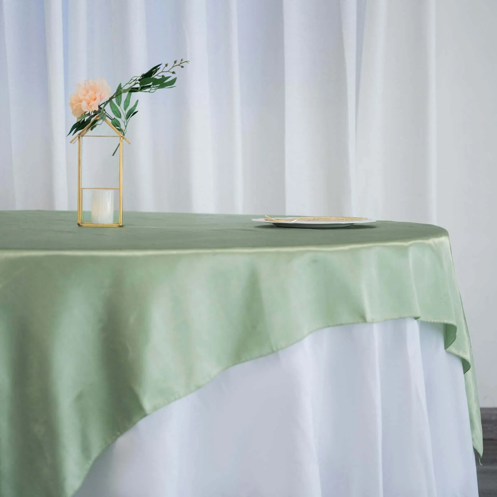 Satin Table Overlay 72"x72" Sage Green - Wrinkle Resistant & Smooth Table Topper - Image 2