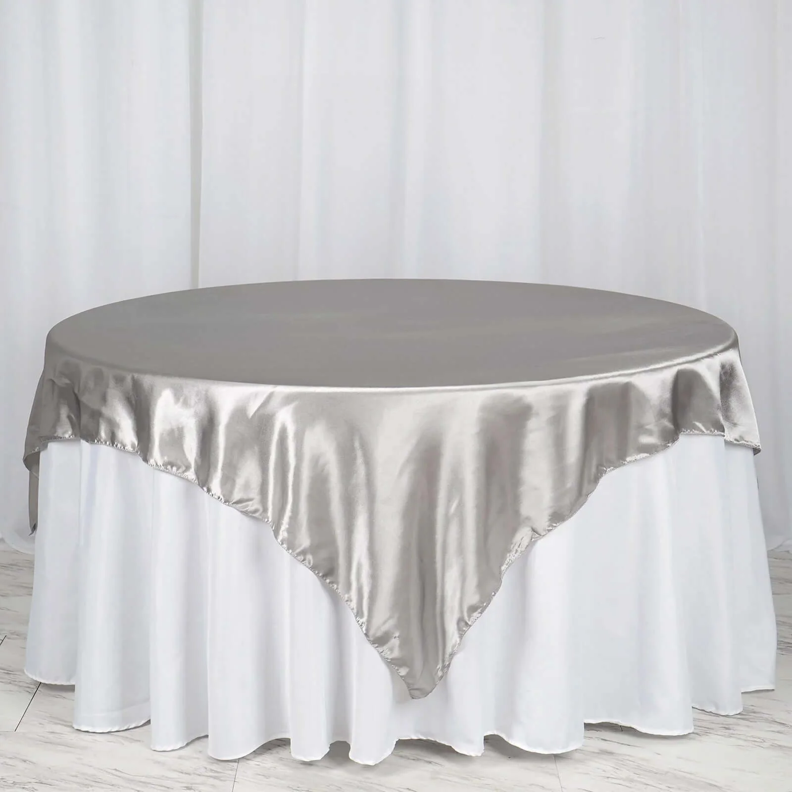 Satin Table Overlay 72"x72" Silver - Wrinkle Resistant & Smooth Table Topper