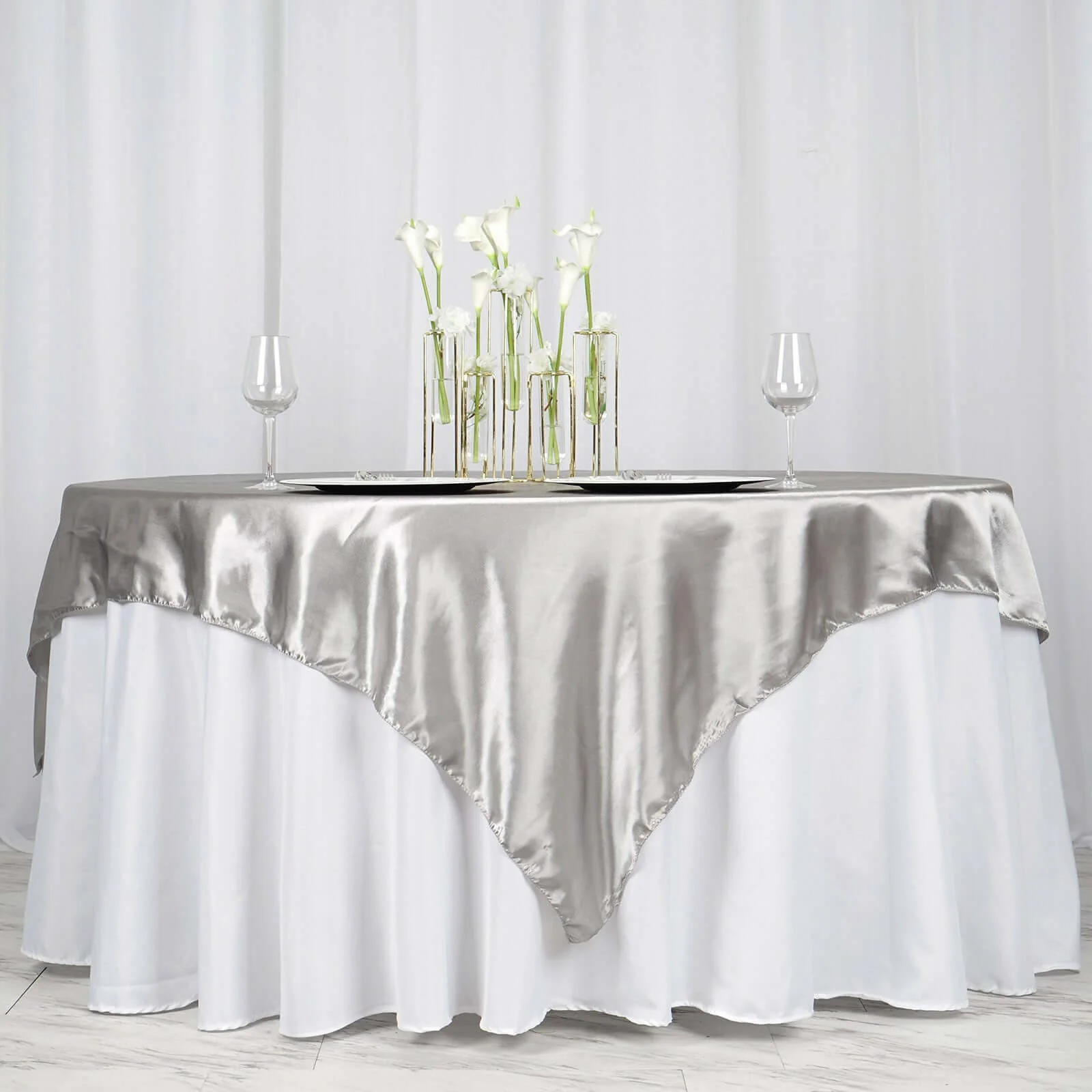 Satin Table Overlay 72"x72" Silver - Wrinkle Resistant & Smooth Table Topper - Image 2