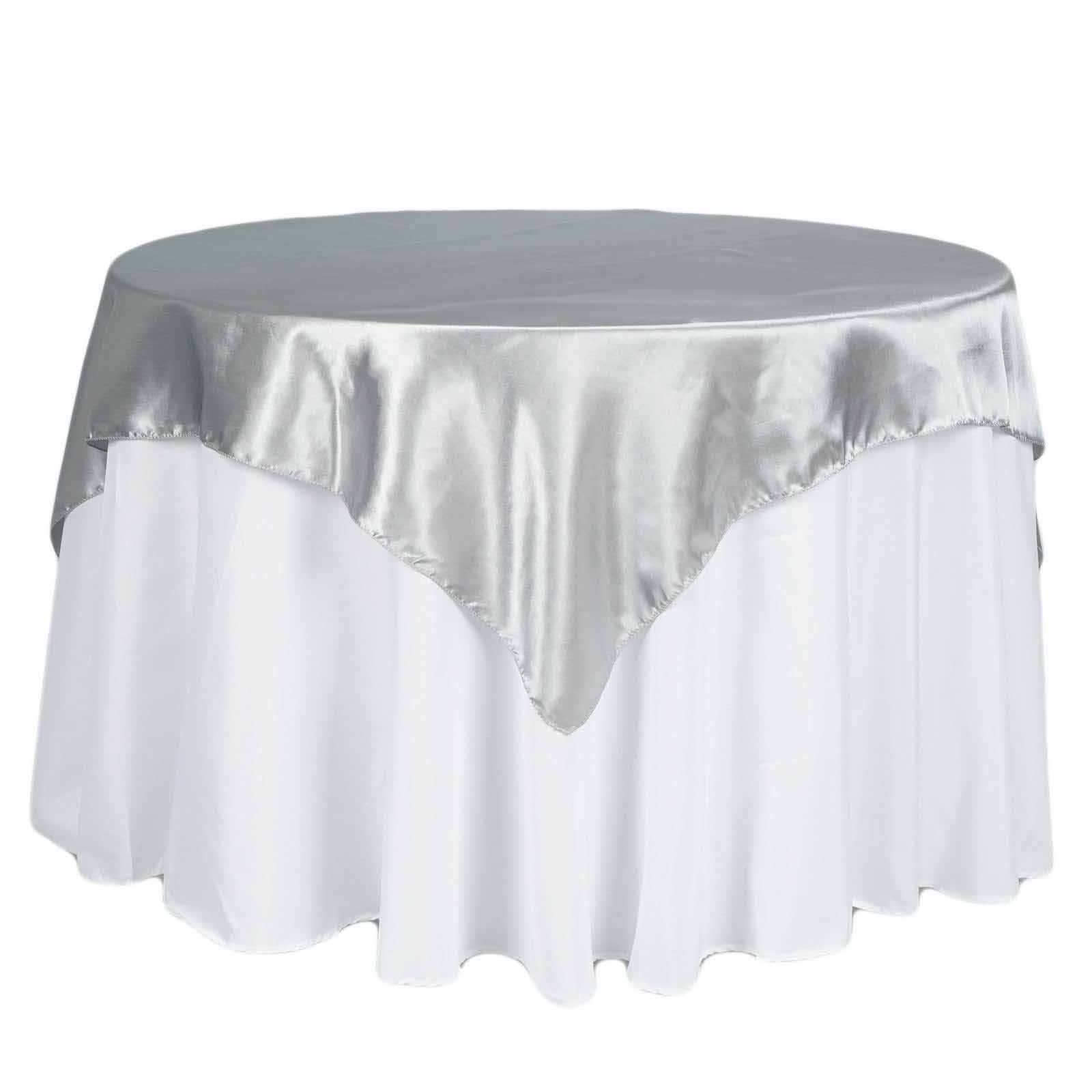 Satin Table Overlay 72"x72" Silver - Wrinkle Resistant & Smooth Table Topper - Image 5