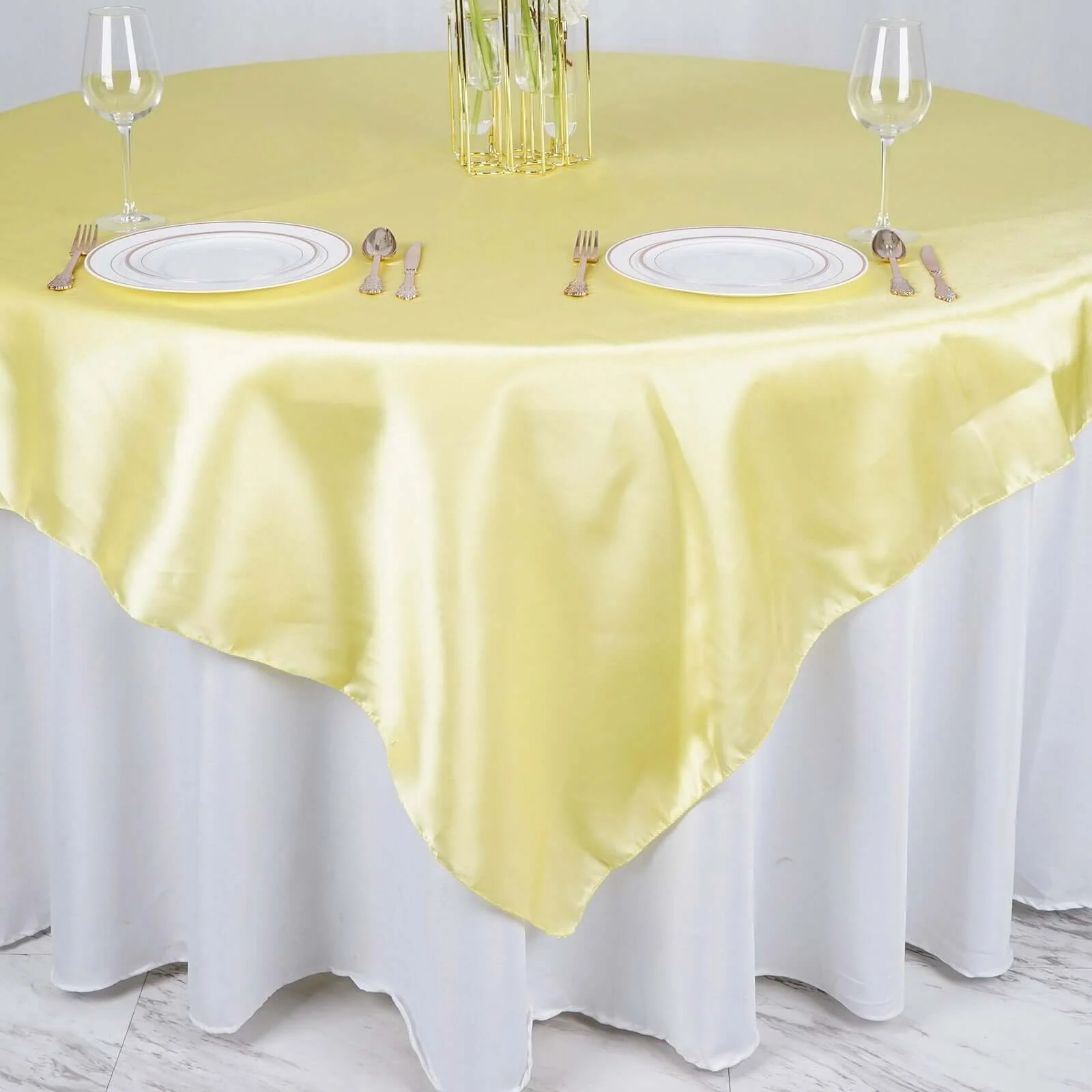Satin Table Overlay 72"x72" Yellow - Wrinkle Resistant & Smooth Table Topper - Image 5