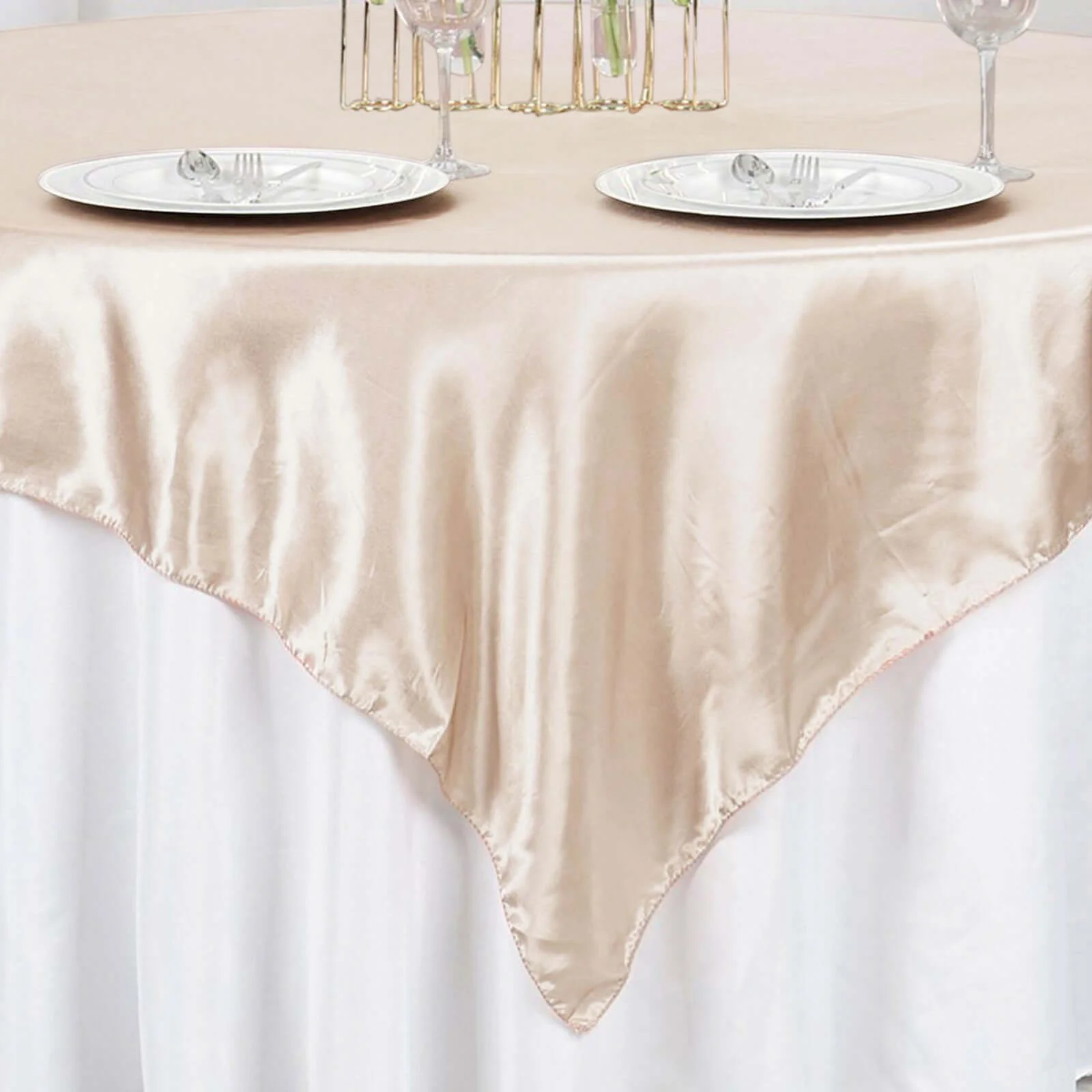 Satin Table Overlay 90"x90" Beige - Smooth Finish Table Topper - Image 11
