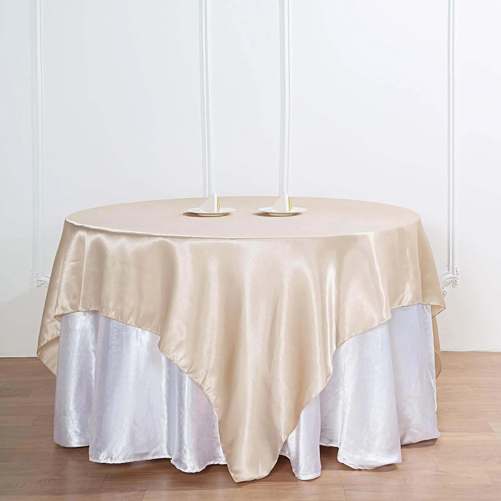 Satin Table Overlay 90"x90" Beige - Smooth Finish Table Topper - Image 16