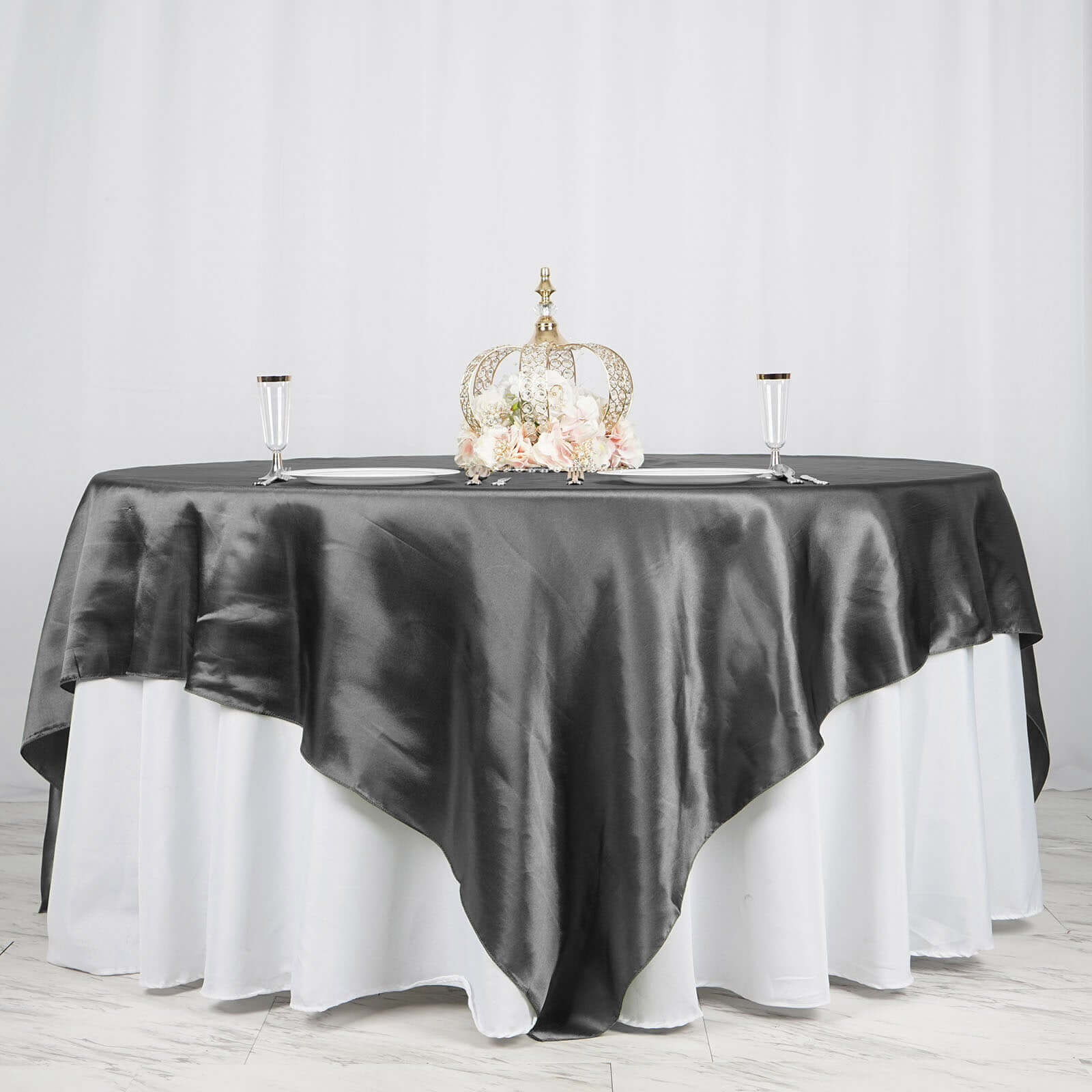 Satin Table Overlay 90"x90" Black with Smooth Finish - Perfect for Wedding Receptions - Image 6