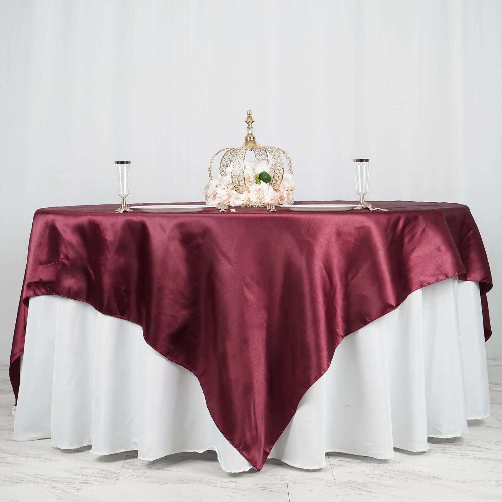 Satin Table Overlay 90"x90" Burgundy - Smooth Finish Table Topper - Image 6