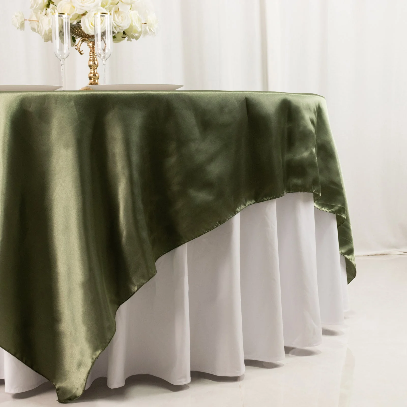 Satin Table Overlay 90"x90" Dusty Sage Green - Smooth Finish Table Topper - Image 2