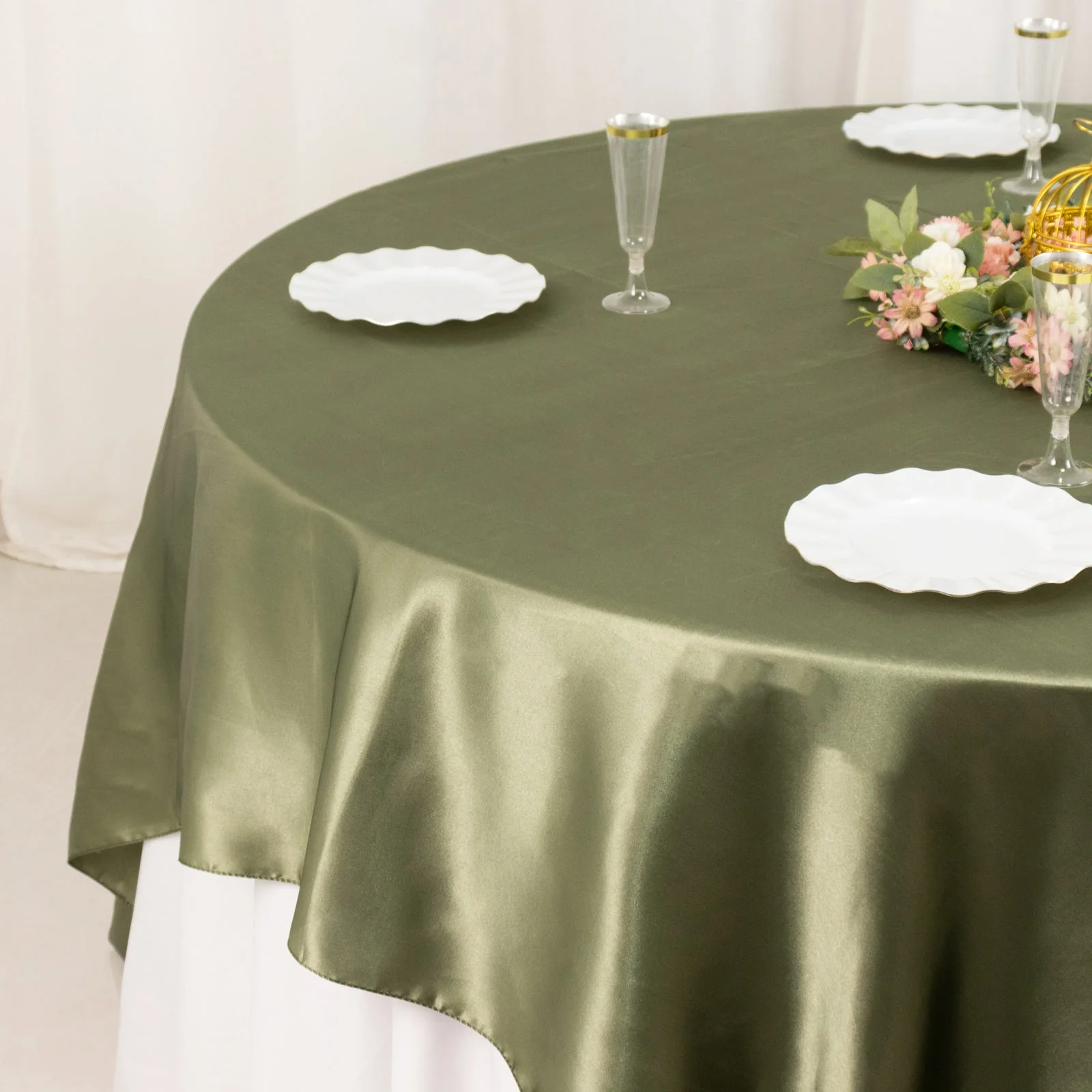 Satin Table Overlay 90"x90" Dusty Sage Green - Smooth Finish Table Topper - Image 6