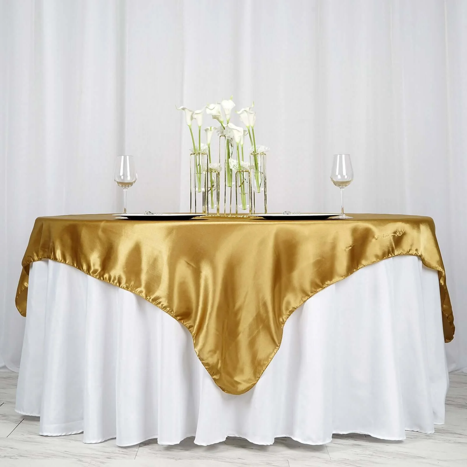 Satin Table Overlay 90"x90" Gold with Smooth Finish - Perfect for Wedding Receptions - Image 2
