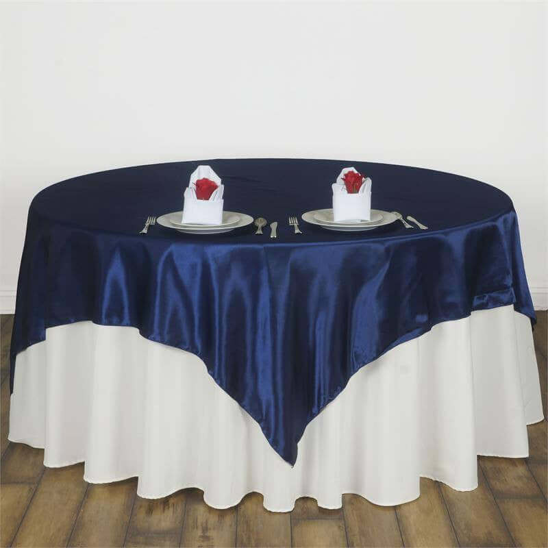 Satin Table Overlay 90"x90" Navy - Smooth Finish Table Topper - Image 2