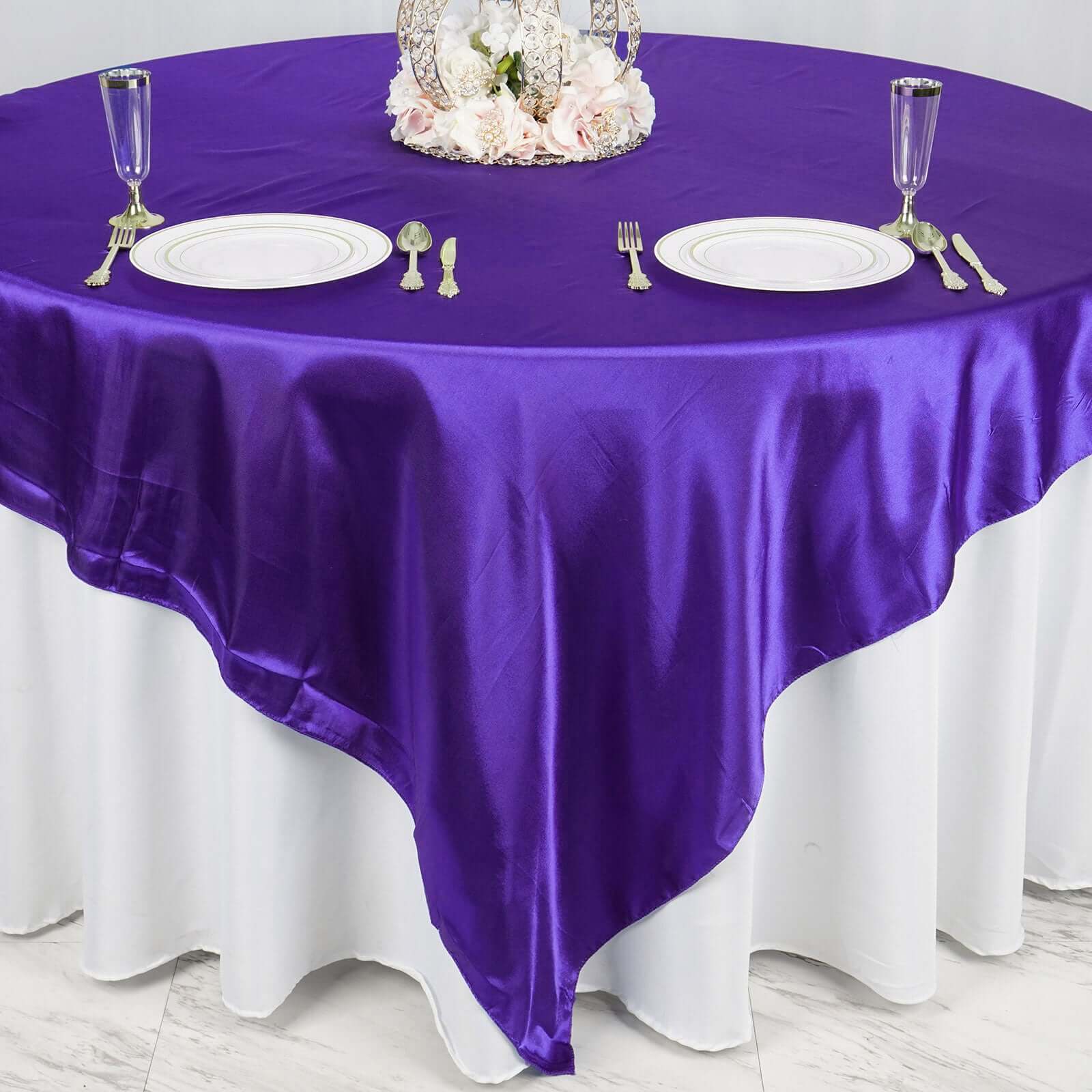 Satin Table Overlay 90"x90" Purple - Smooth Finish Table Topper - Image 6