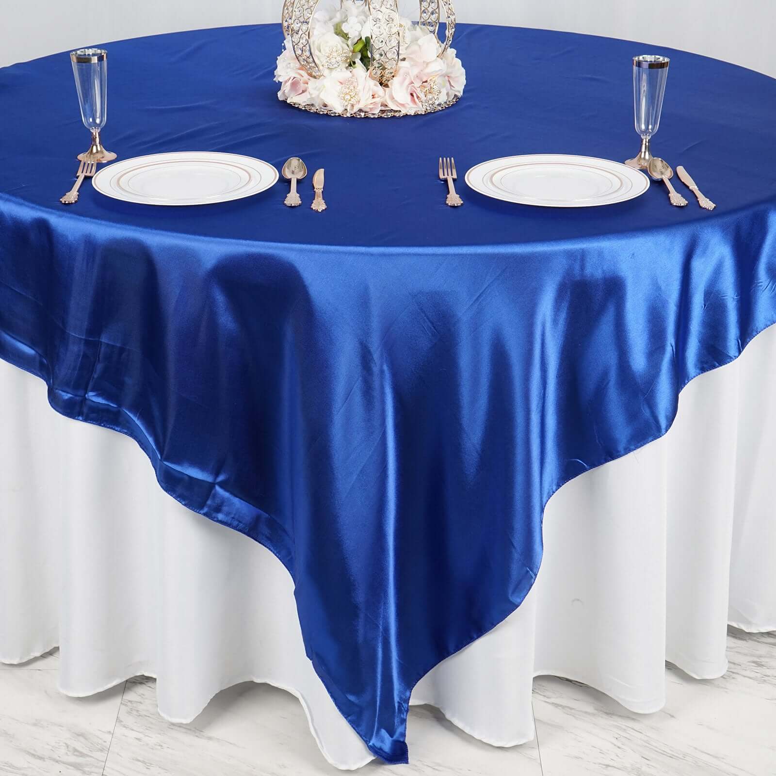 Satin Table Overlay 90"x90" Royal Blue - Smooth Finish Table Topper - Image 3