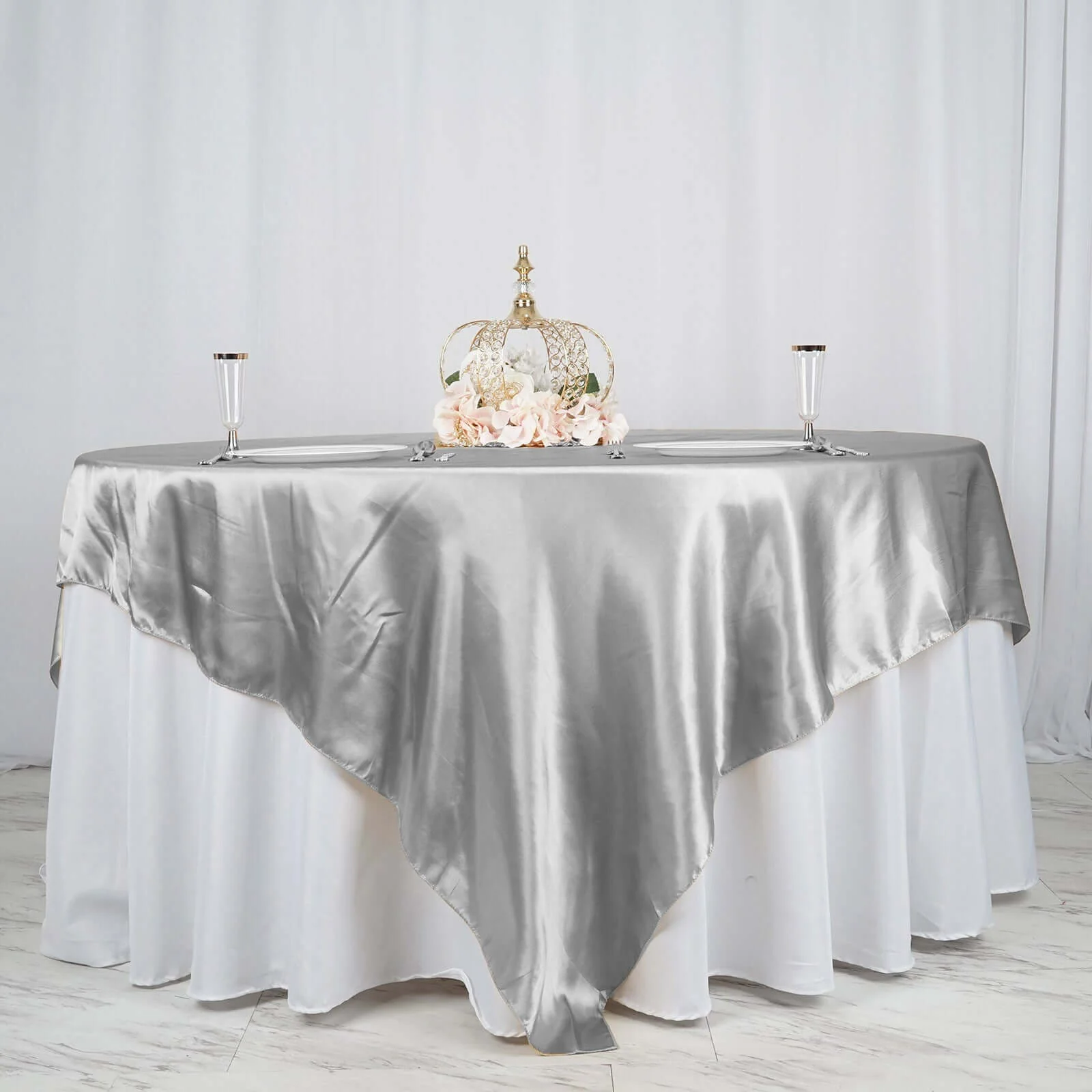 Satin Table Overlay 90"x90" Silver - Smooth Finish Table Topper - Image 2