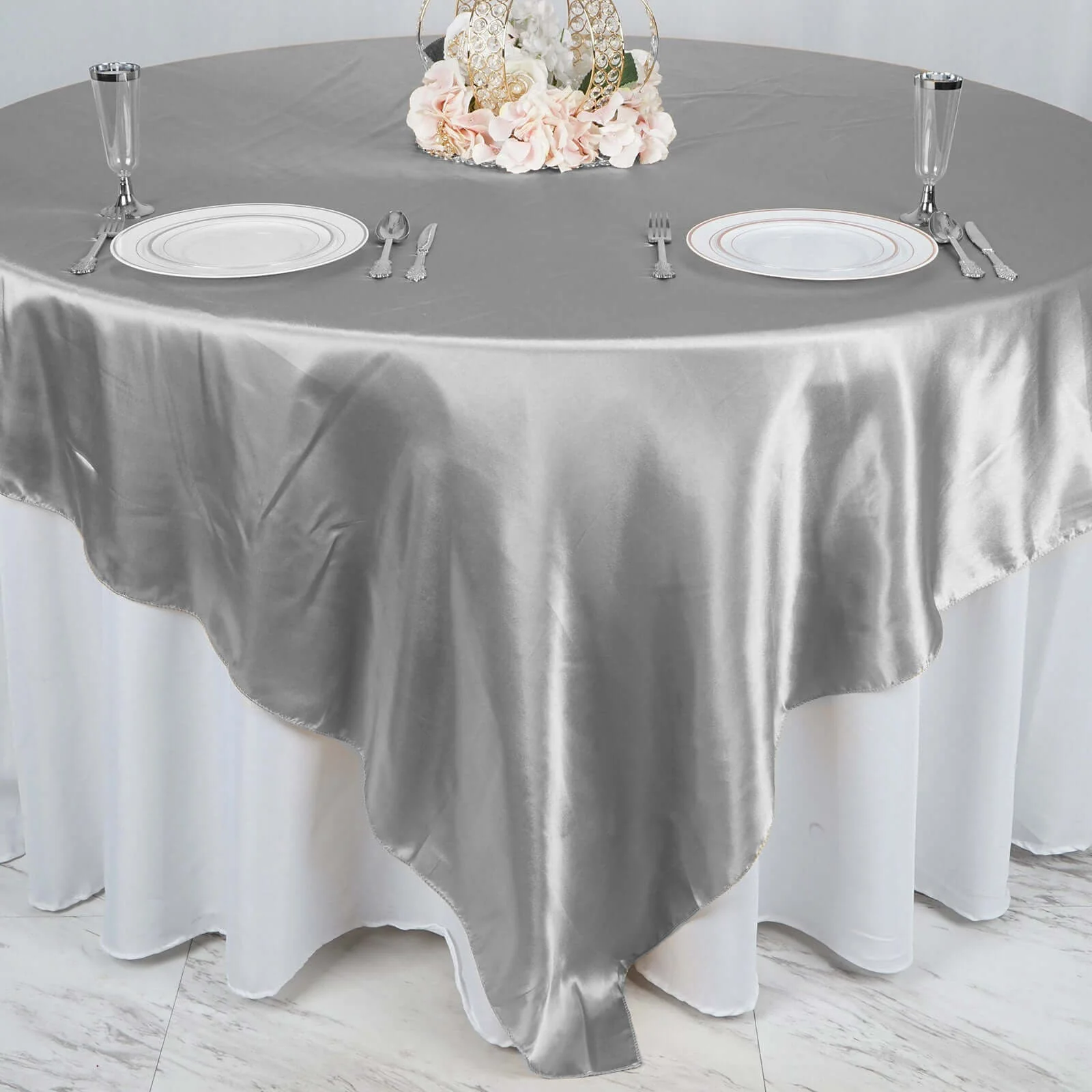Satin Table Overlay 90"x90" Silver - Smooth Finish Table Topper - Image 3
