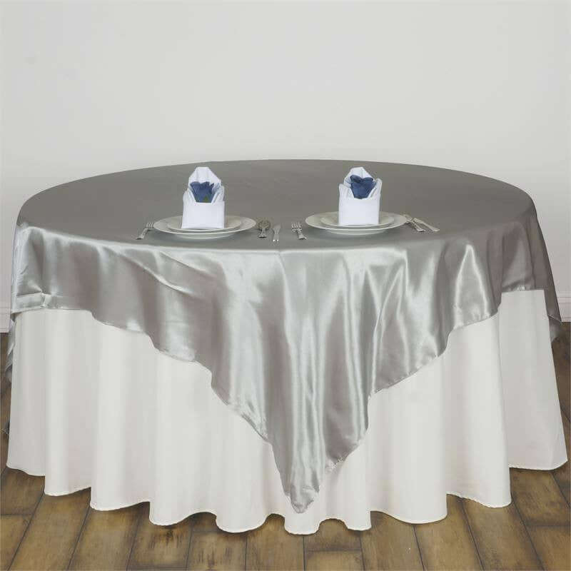 Satin Table Overlay 90"x90" Silver - Smooth Finish Table Topper - Image 8