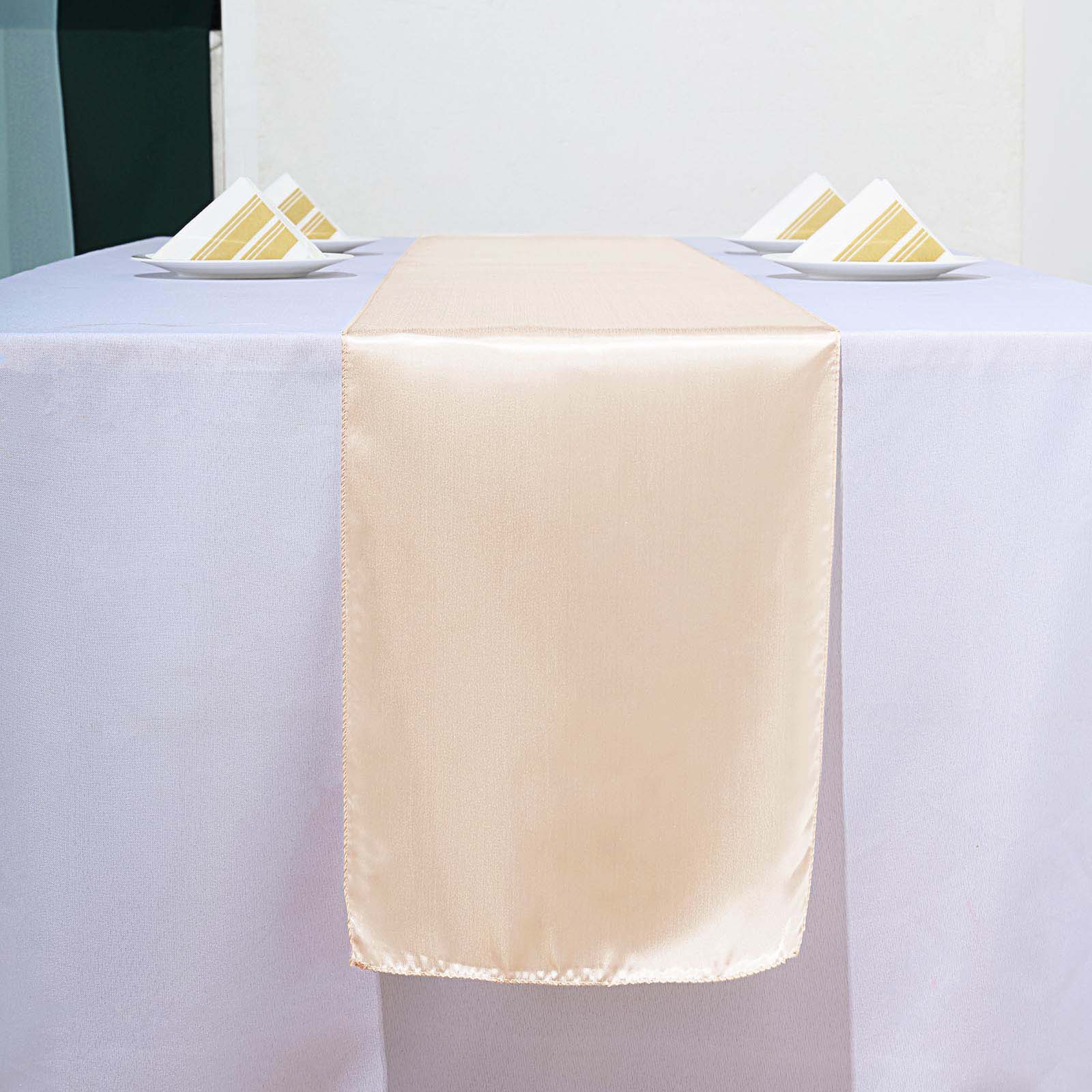 Satin Table Runner 12"x108" Beige - Stylish Table Linen - Image 2