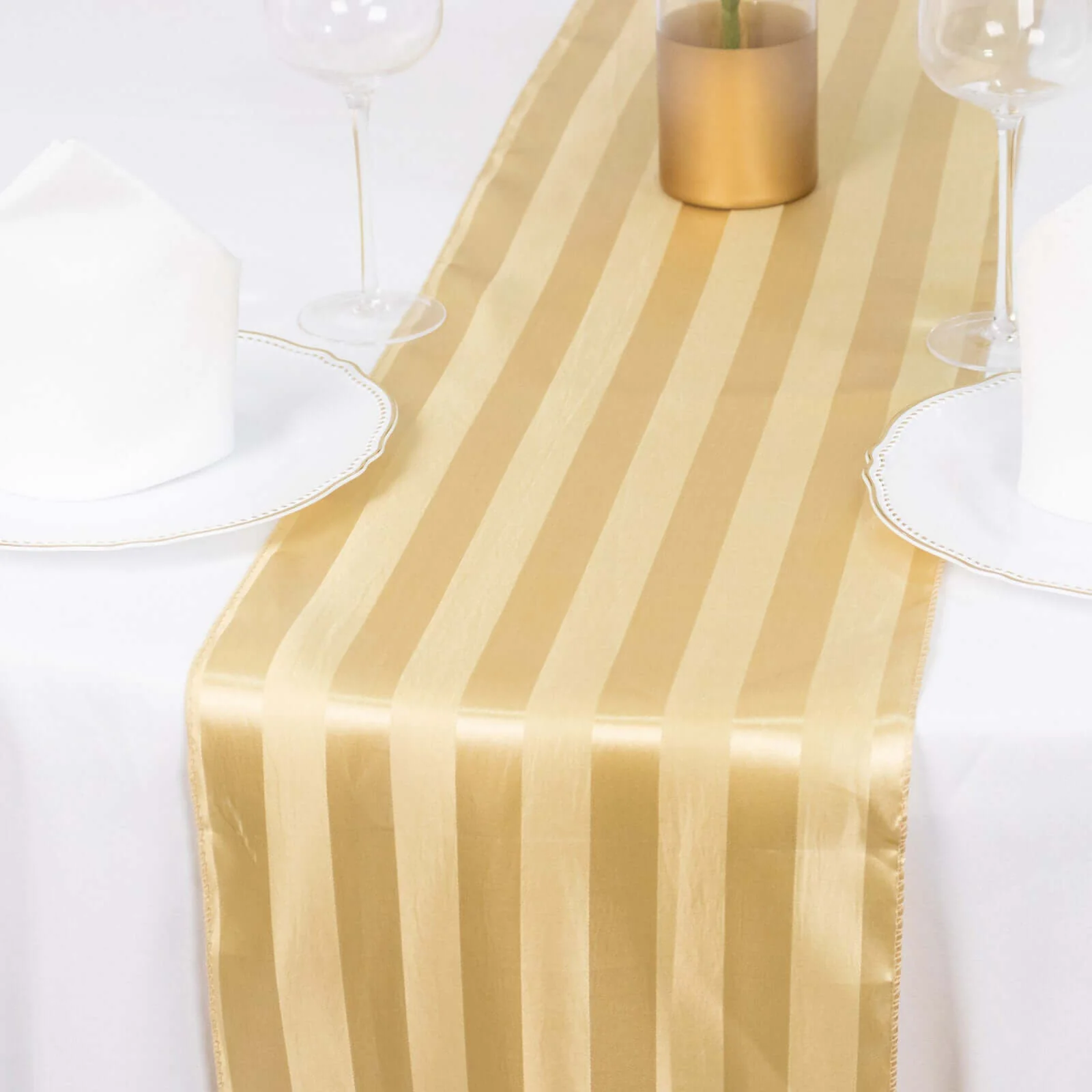 Satin Table Runner 12"x108" Champagne - Stripe Wrinkle Resistant Linen - Image 2