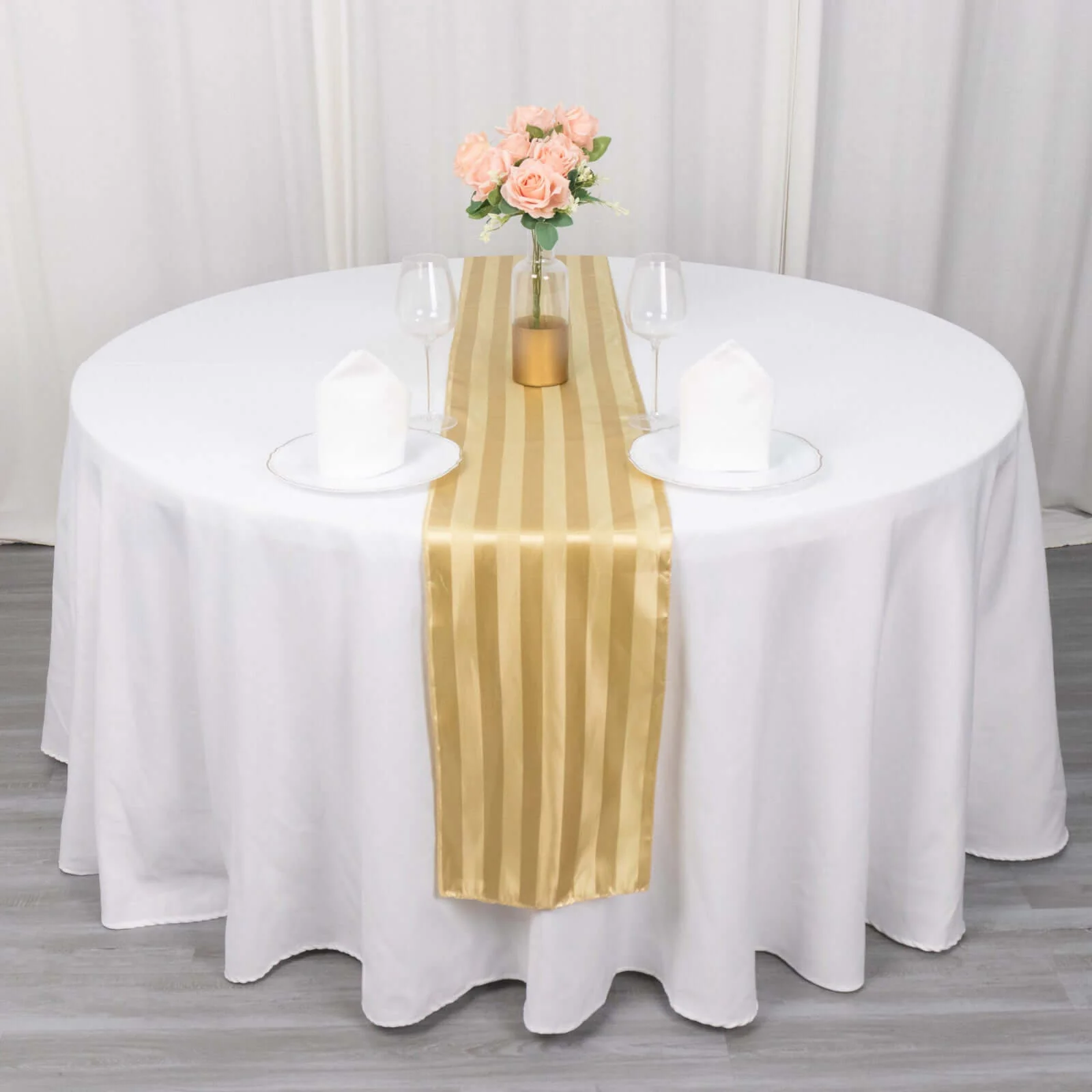 Satin Table Runner 12"x108" Champagne - Stripe Wrinkle Resistant Linen - Image 3