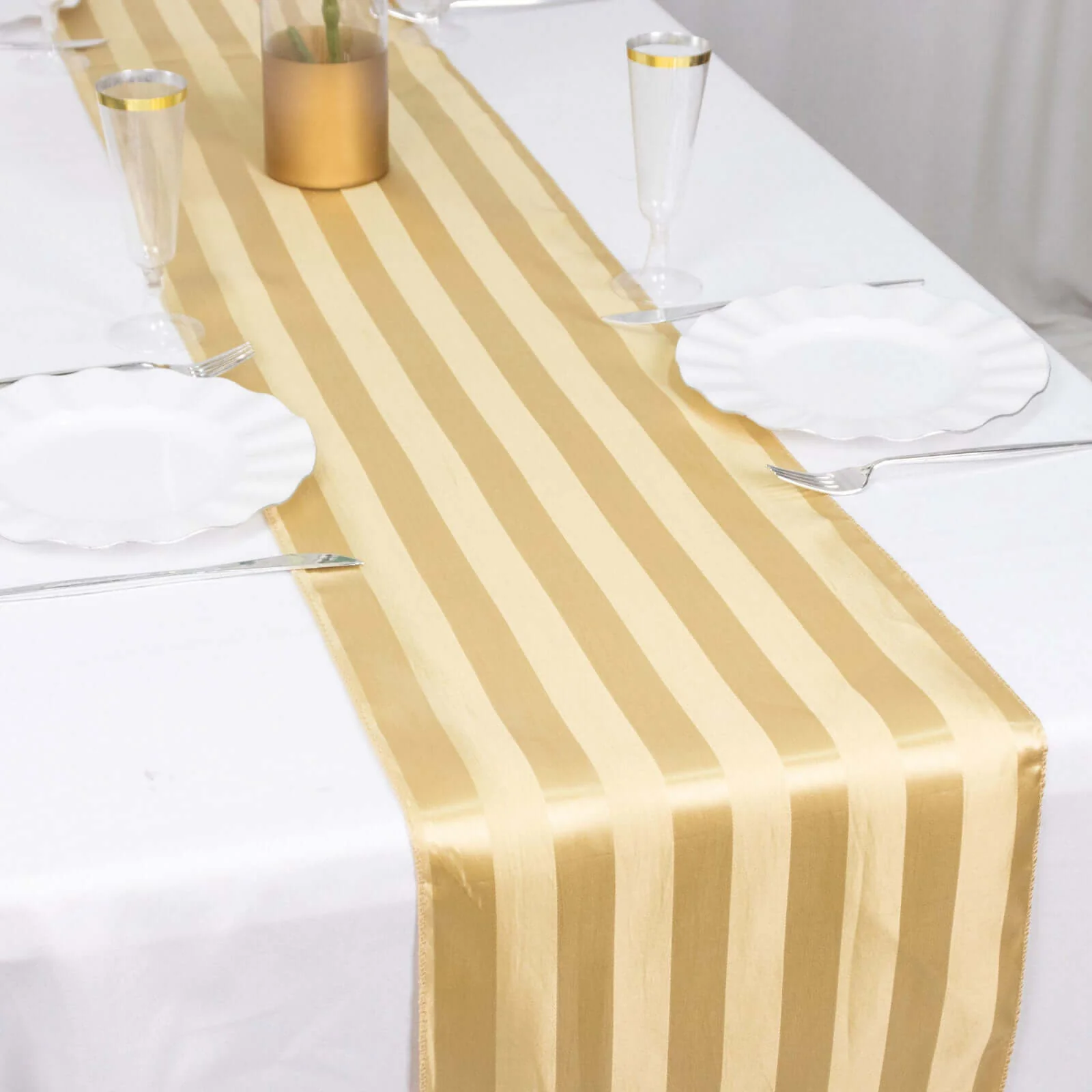 Satin Table Runner 12"x108" Champagne - Stripe Wrinkle Resistant Linen - Image 8