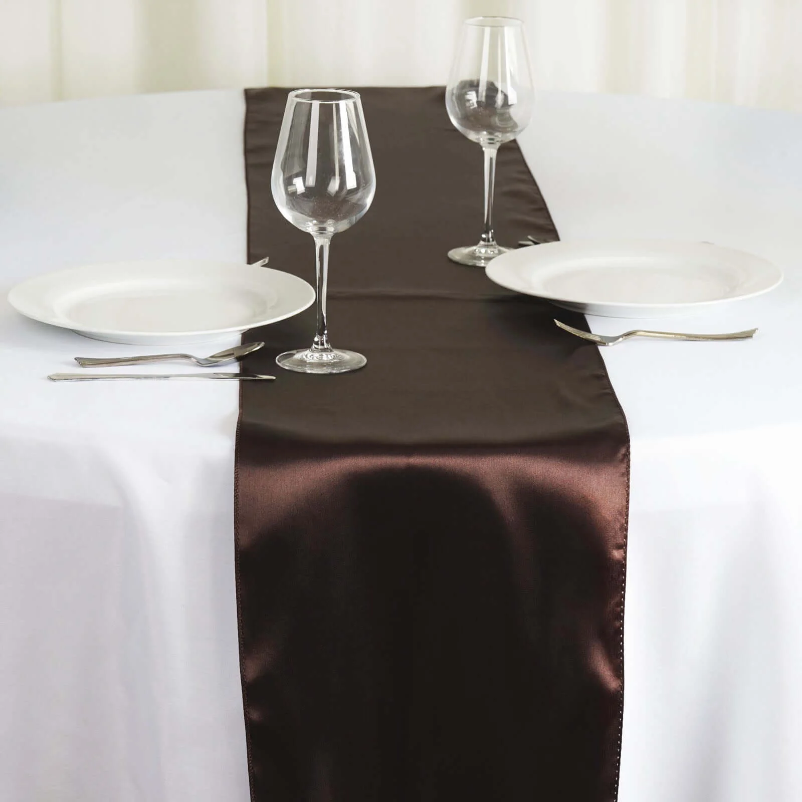 Satin Table Runner 12"x108" Chocolate - Stylish Table Linen - Image 2