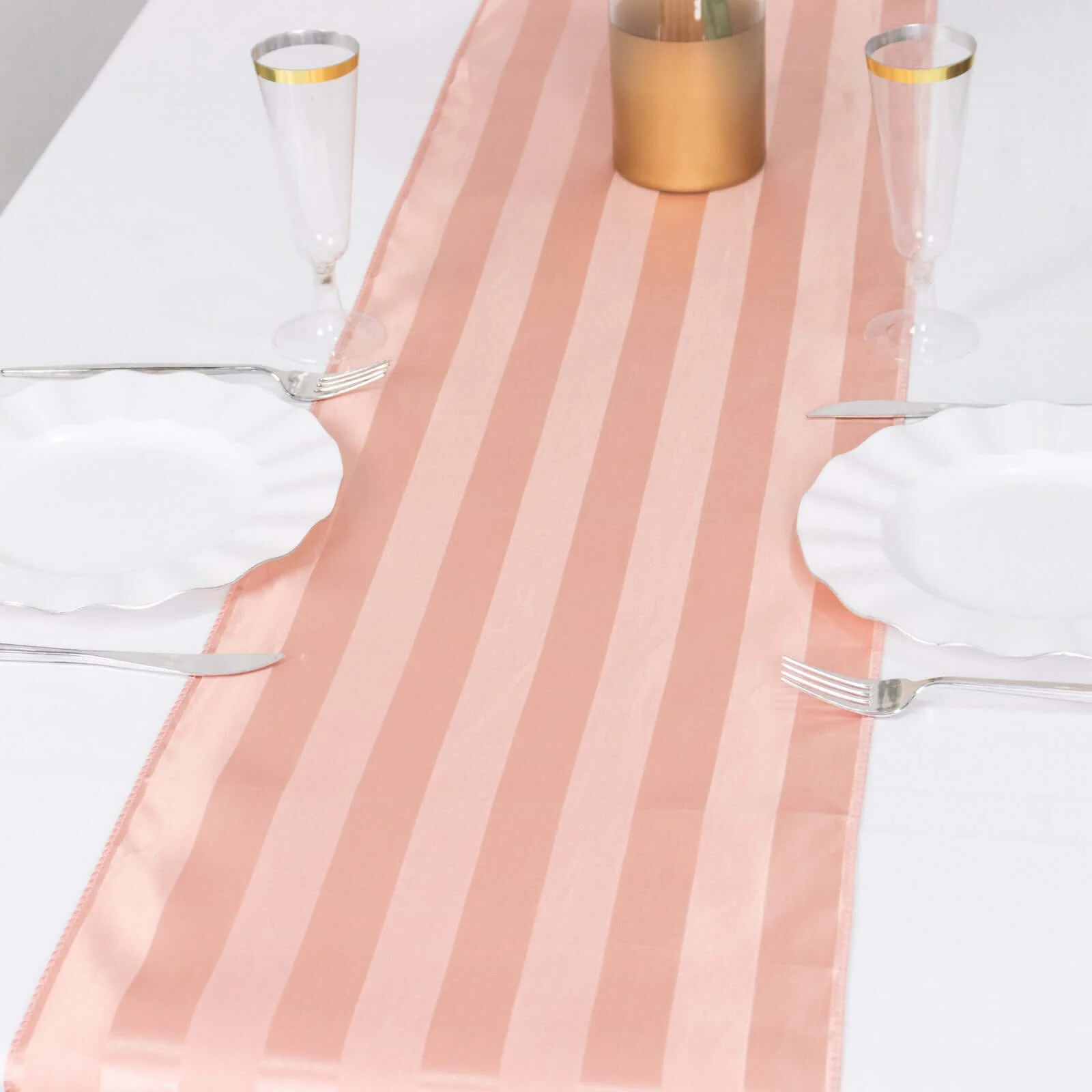 Satin Table Runner 12"x108" Dusty Rose - Stripe Wrinkle Resistant Linen - Image 2