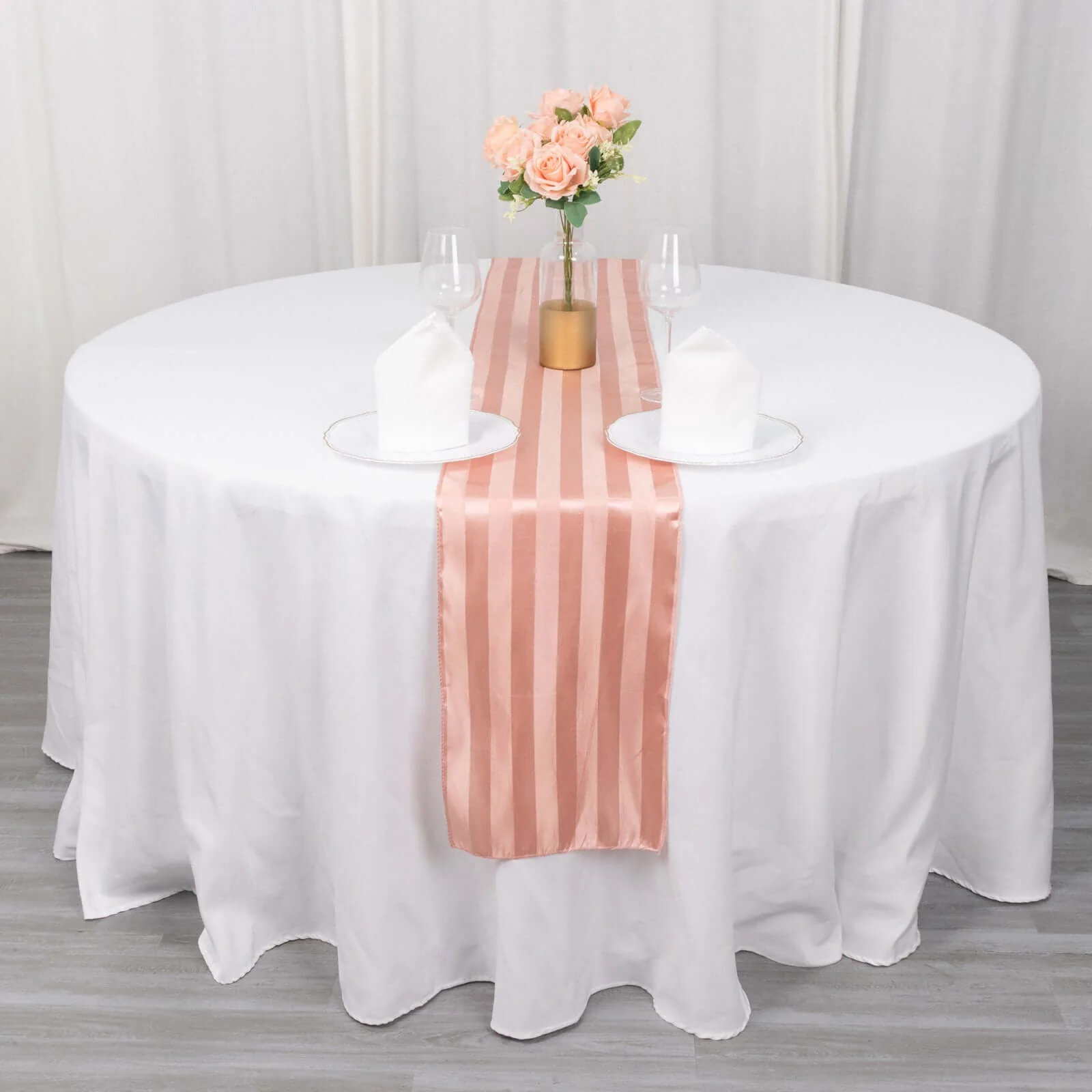 Satin Table Runner 12"x108" Dusty Rose - Stripe Wrinkle Resistant Linen - Image 8