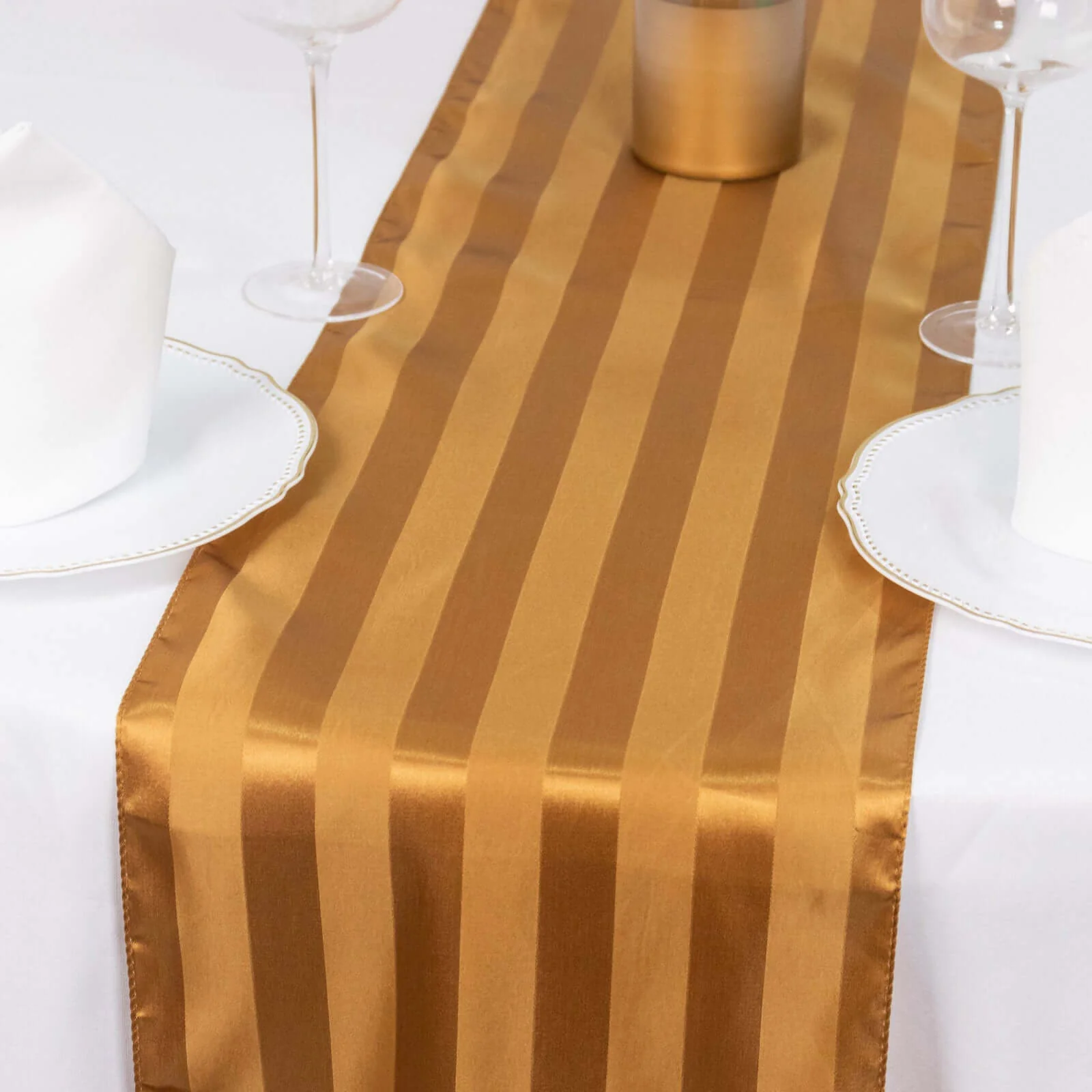 Satin Table Runner 12"x108" Gold - Stripe Wrinkle Resistant Linen - Image 2
