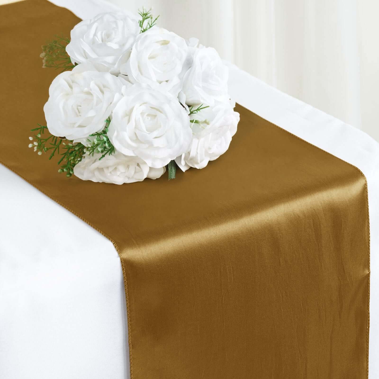 Satin Table Runner 12"x108" Gold - Stylish Table Decor for Weddings & Events - Image 8
