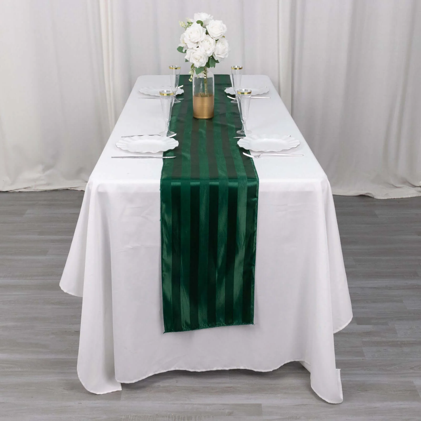 Satin Table Runner 12"x108" Hunter Emerald Green - Stripe Wrinkle Resistant Linen - Image 6