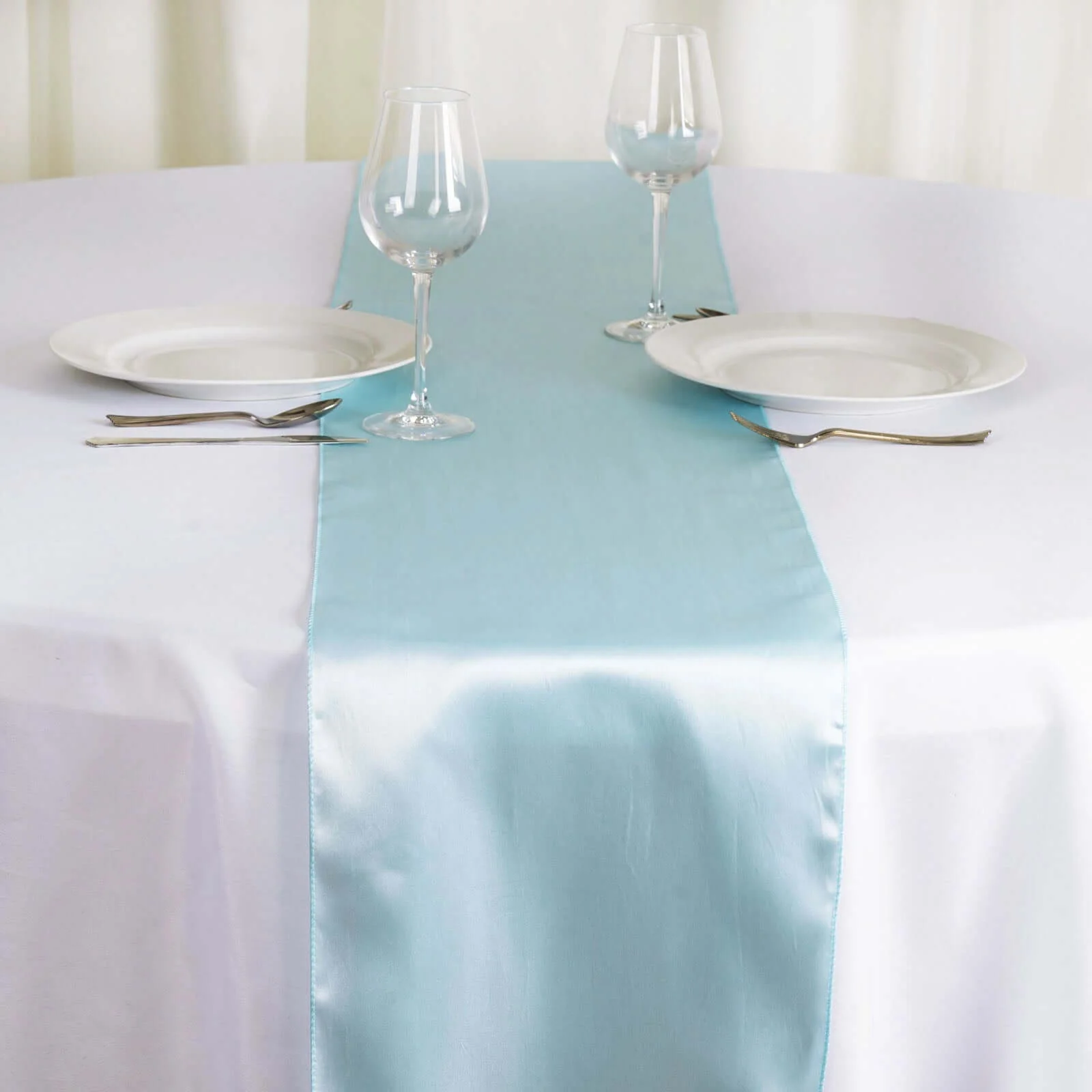 Satin Table Runner 12"x108" Light Blue - Stylish Table Linen - Image 2