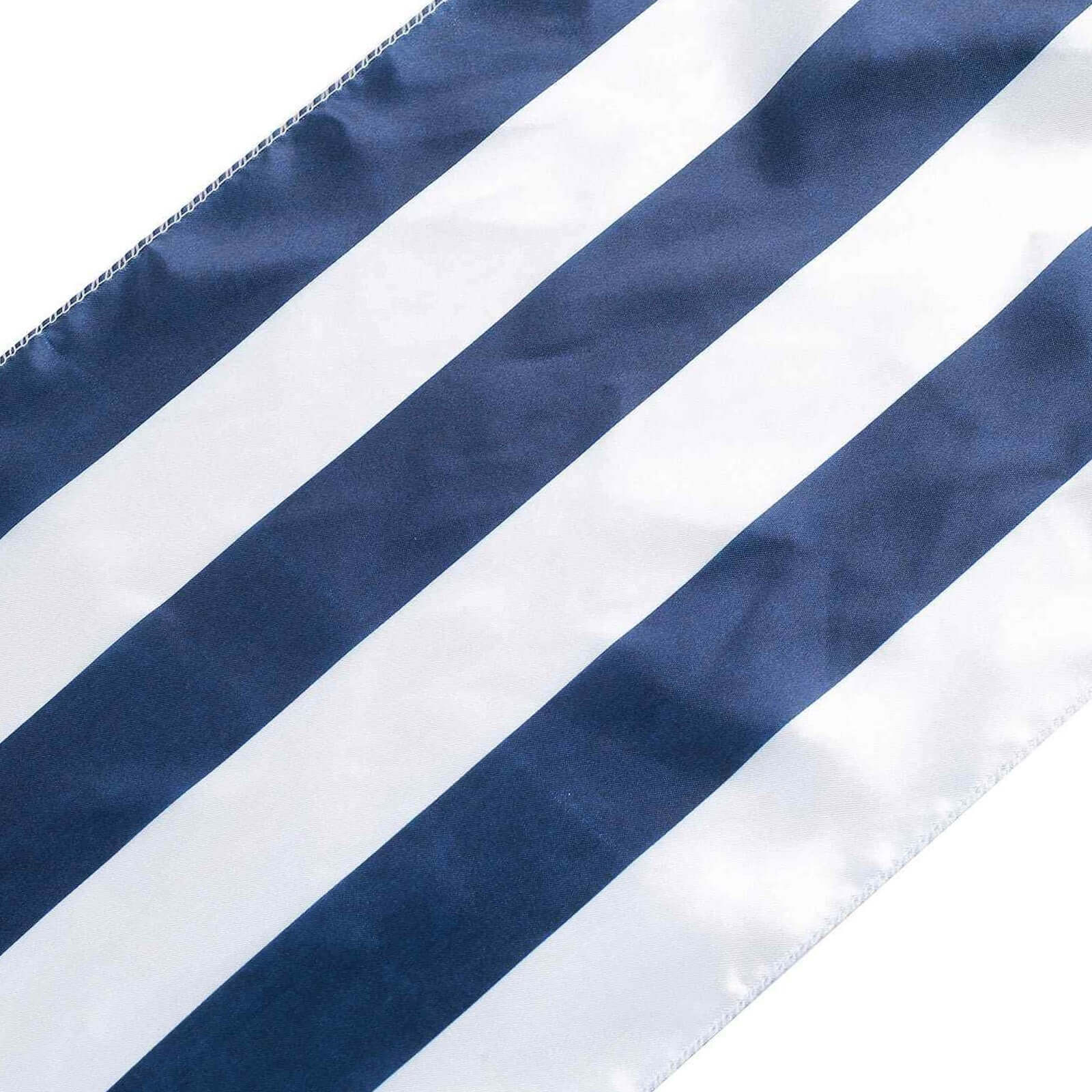 Satin Table Runner 12"x108" Navy Blue/White - Stripe Table Linen - Image 8