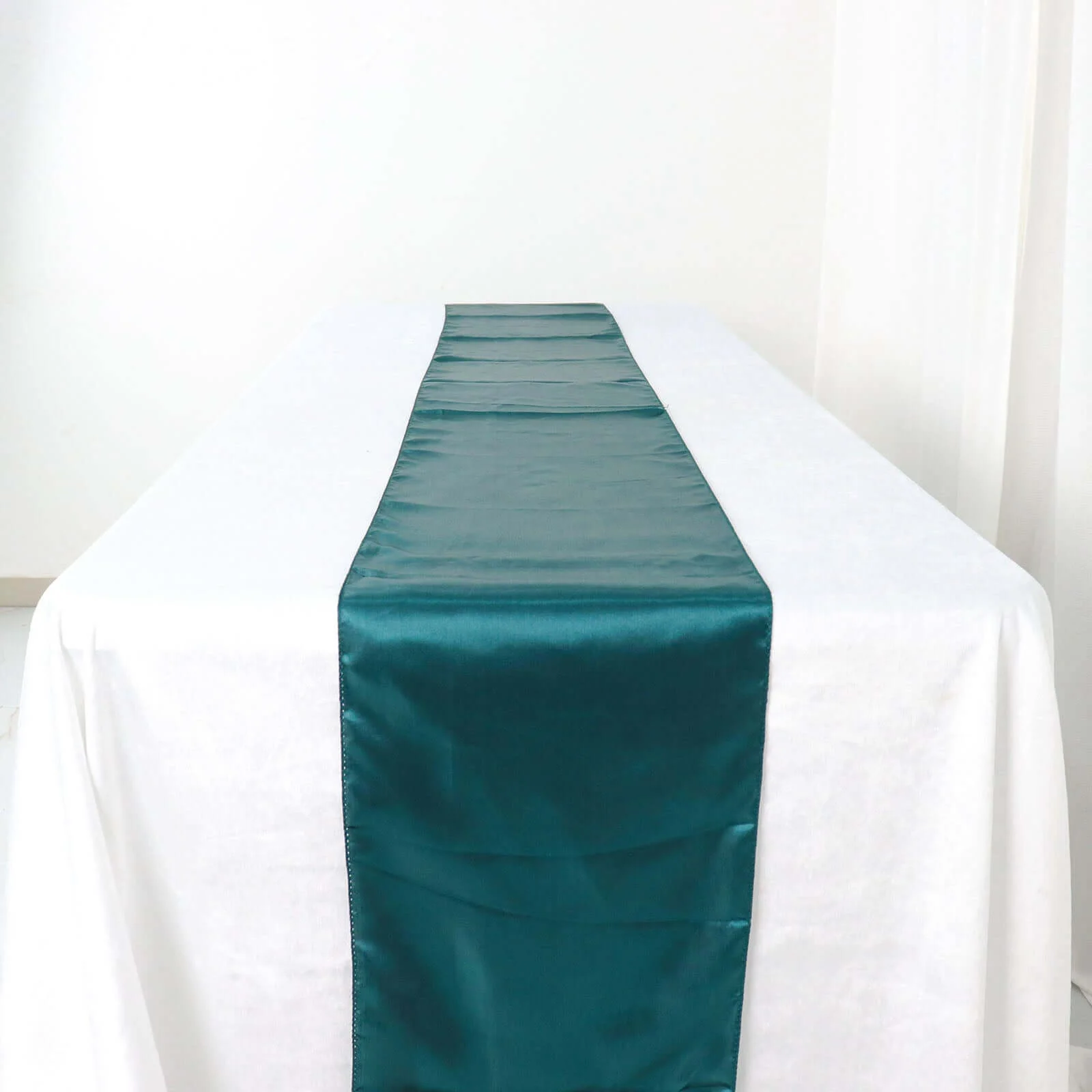 Satin Table Runner 12"x108" Peacock Teal - Stylish Table Linen - Image 2
