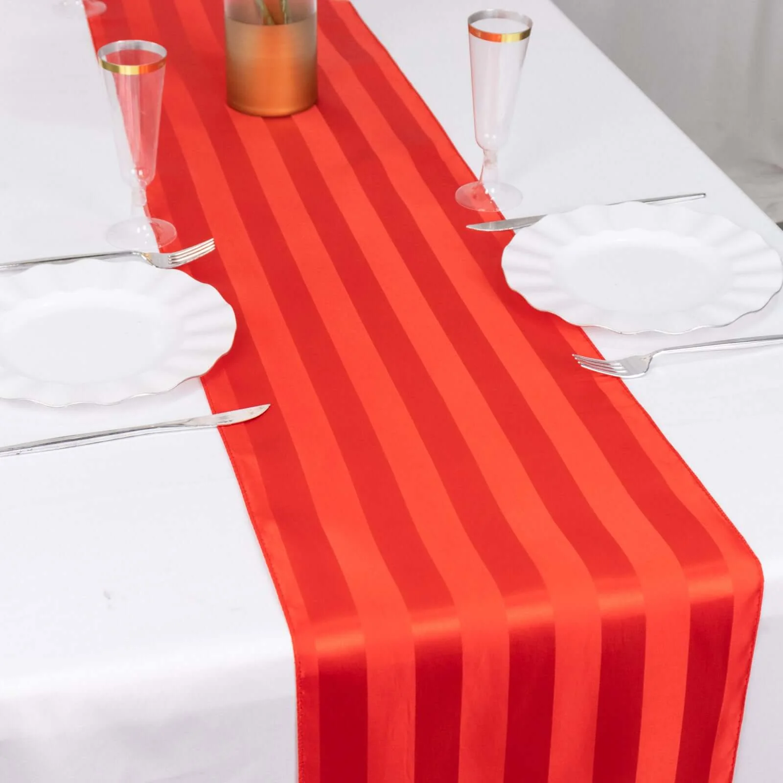 Satin Table Runner 12"x108" Red - Stripe Wrinkle Resistant Linen - Image 8