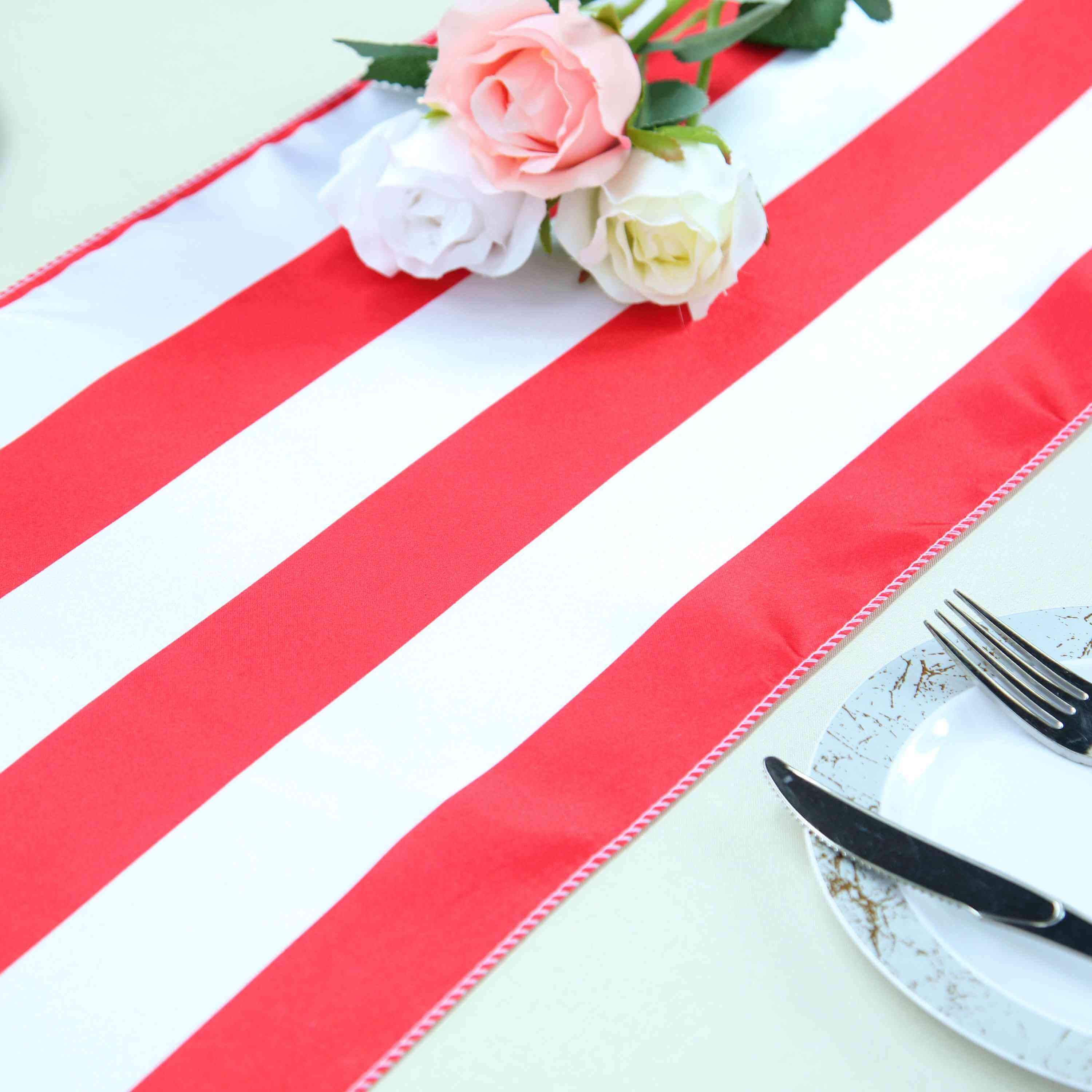 Satin Table Runner 12"x108" Red/White - Stripe Table Linen - Image 2