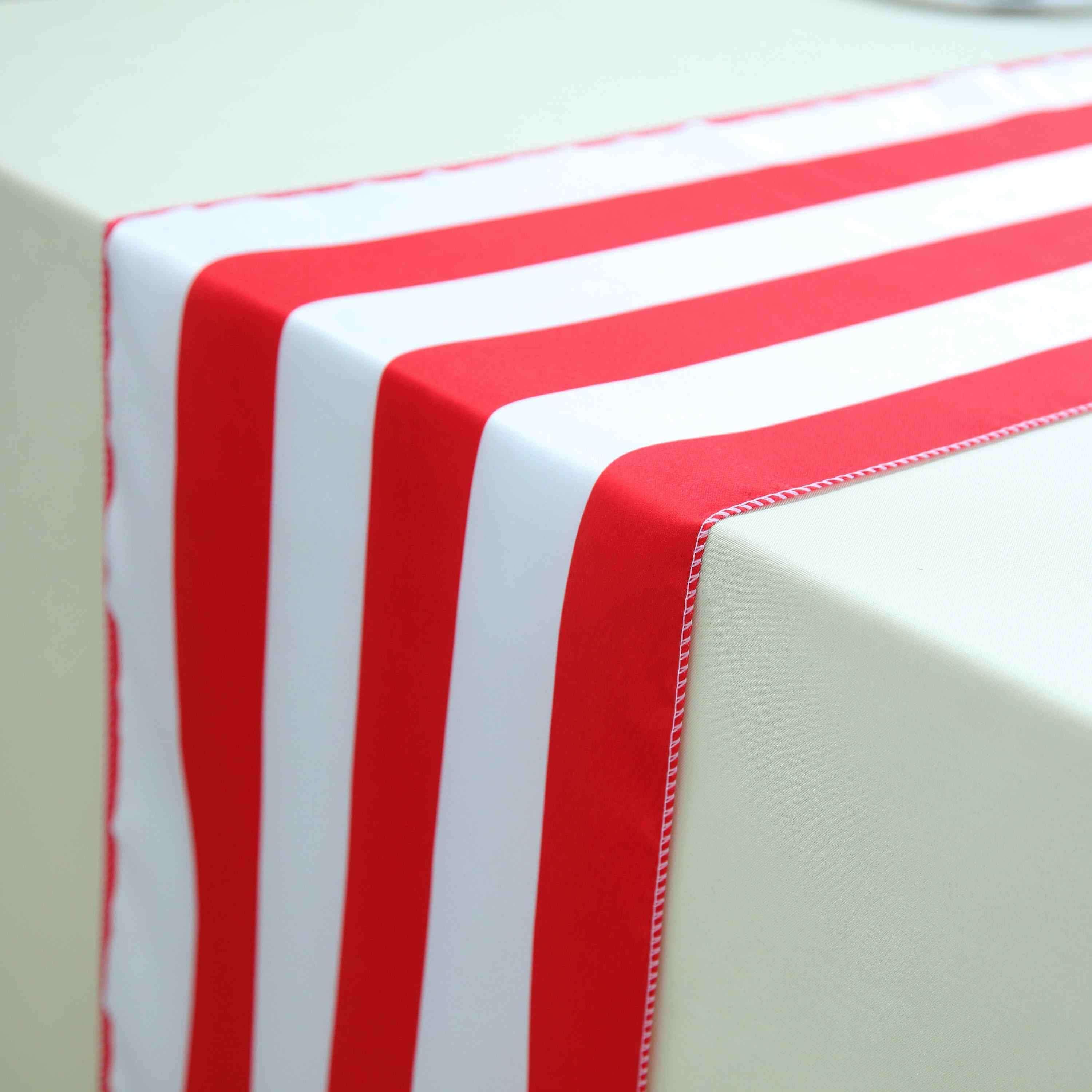 Satin Table Runner 12"x108" Red/White - Stripe Table Linen - Image 3