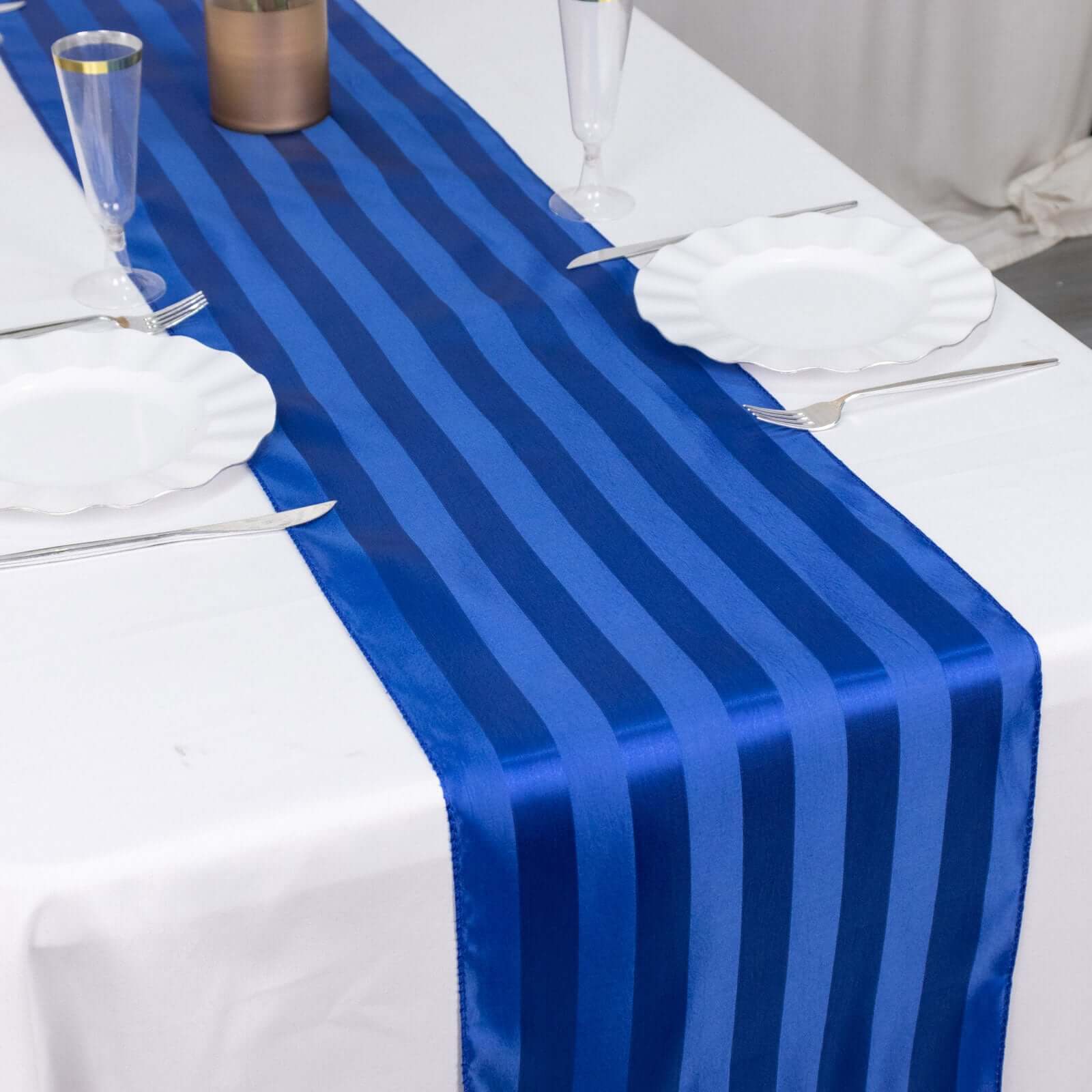 Satin Table Runner 12"x108" Royal Blue - Stripe Wrinkle Resistant Linen - Image 8