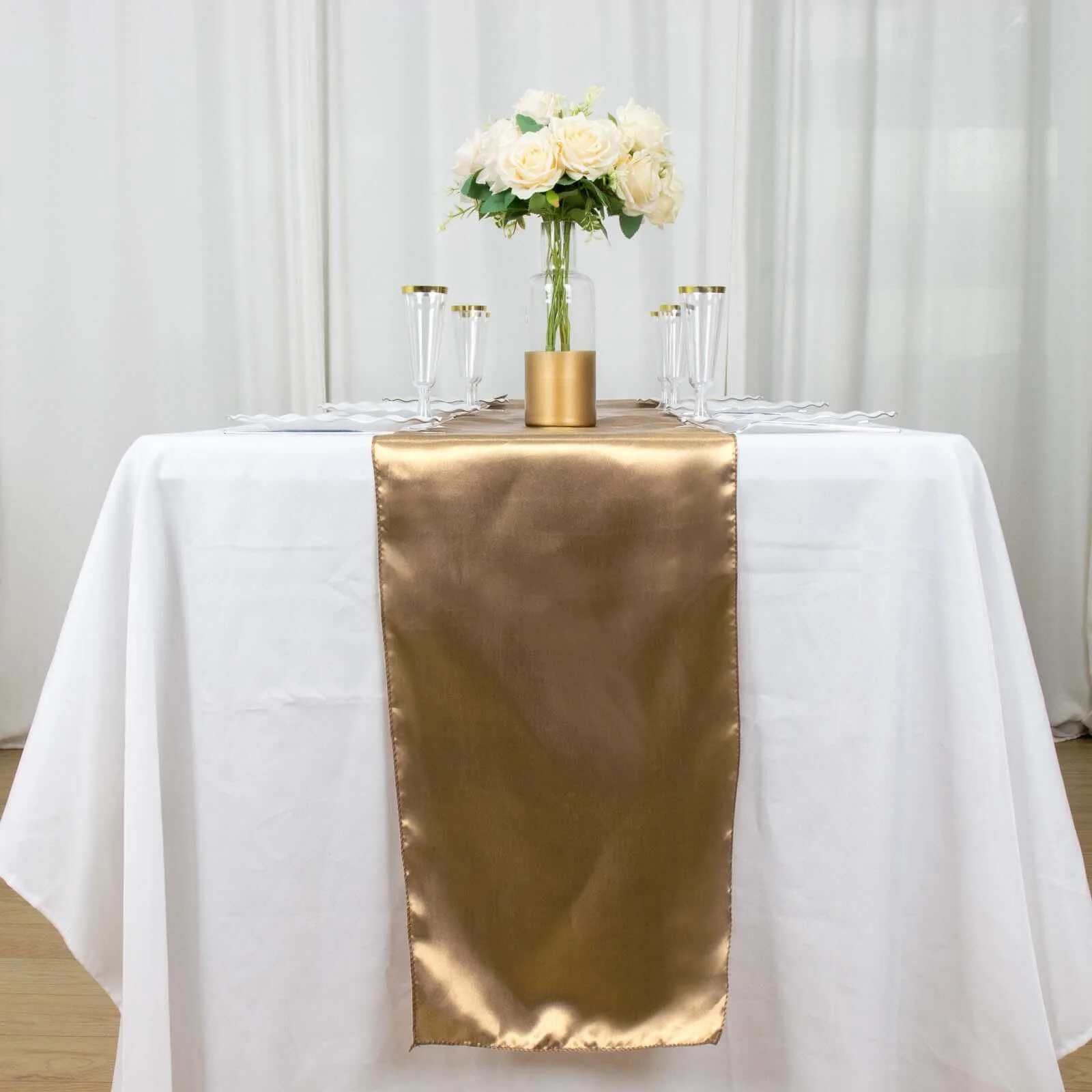 Satin Table Runner 12"x108" Taupe - Stylish Table Linen - Image 2