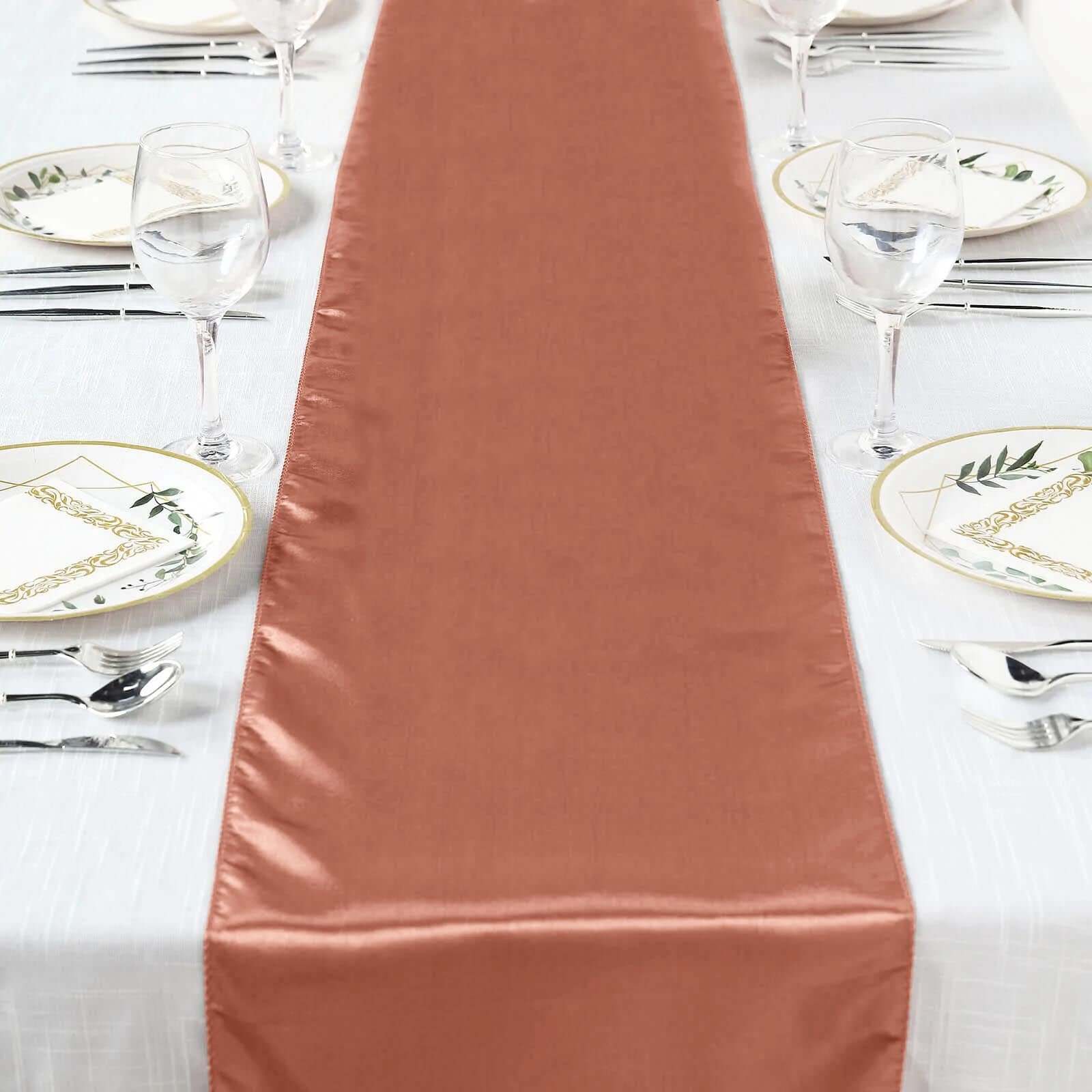 Satin Table Runner 12"x108" Terracotta (Rust) - Stylish Table Linen - Image 4