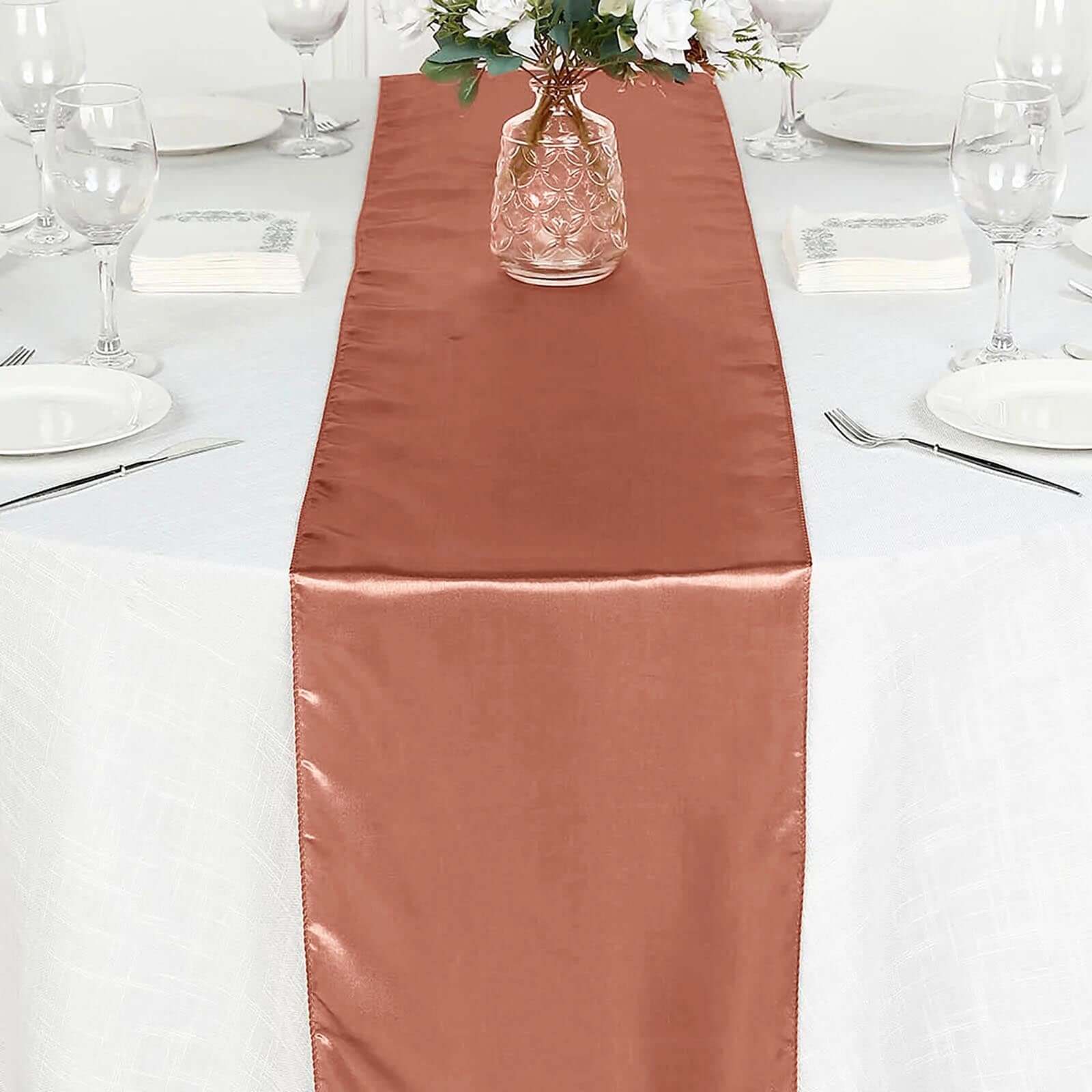 Satin Table Runner 12"x108" Terracotta (Rust) - Stylish Table Linen - Image 8