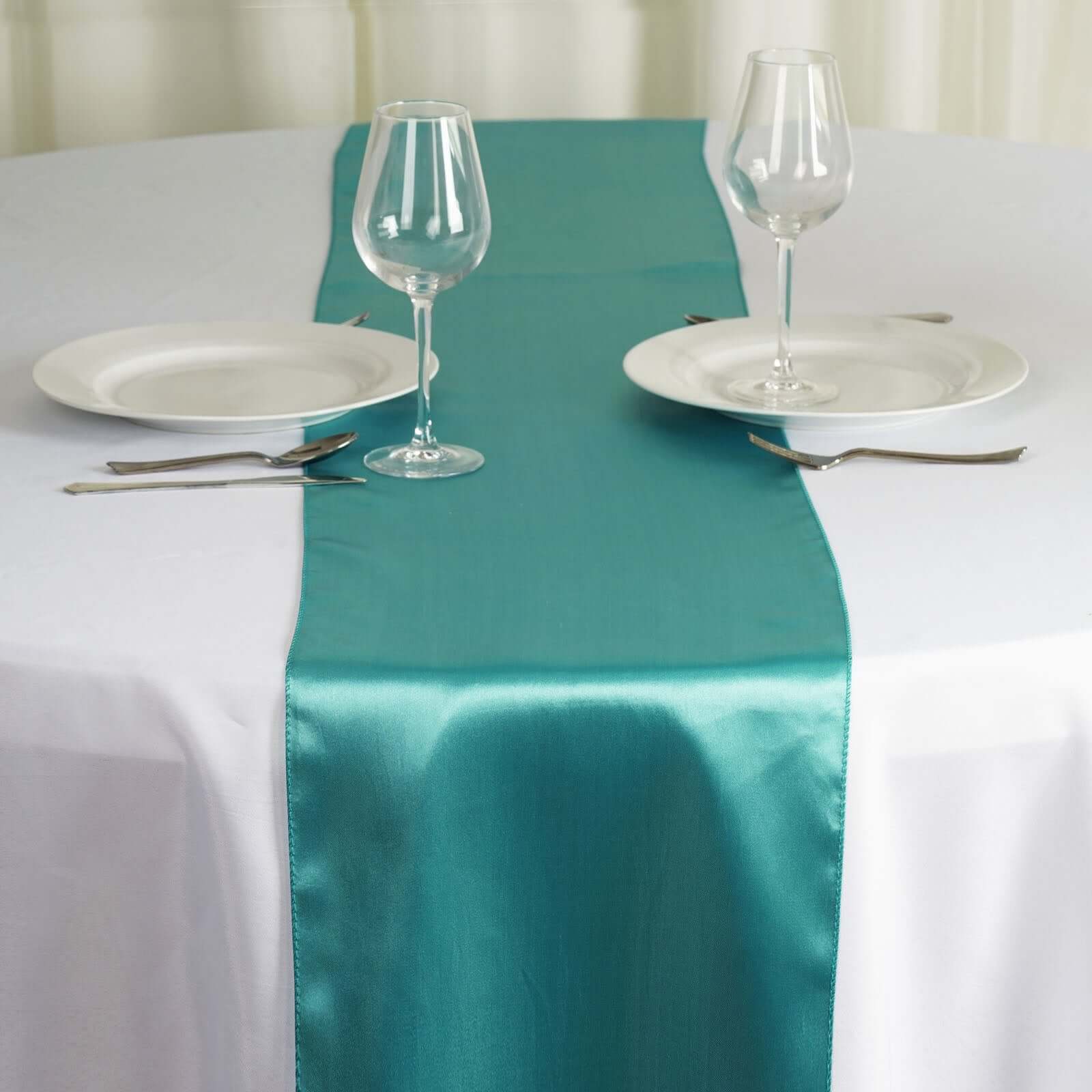 Satin Table Runner 12"x108" Turquoise - Stylish Table Linen - Image 6