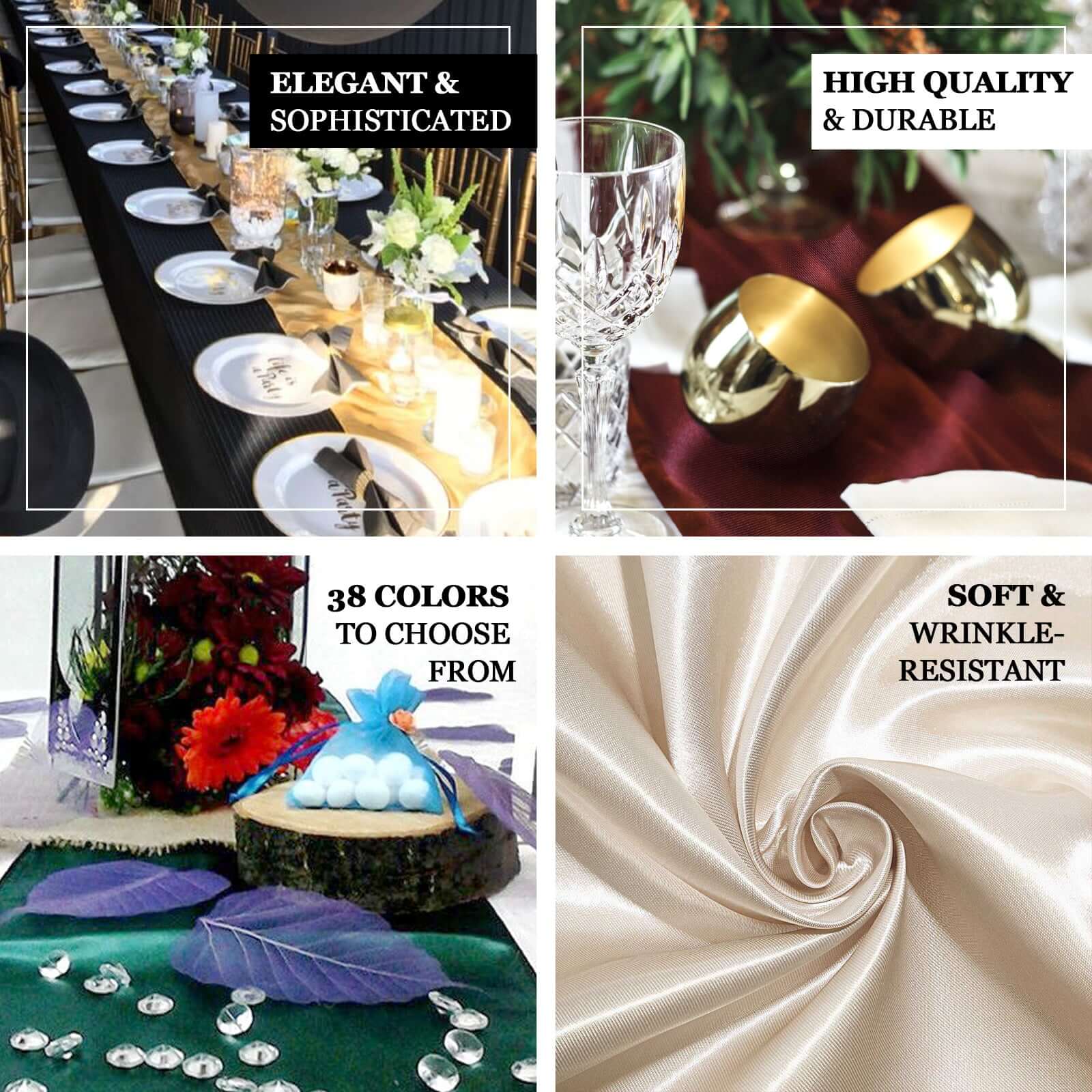 Satin Table Runner 12"x108" White - Stylish Table Decor for Weddings & Events - Image 3