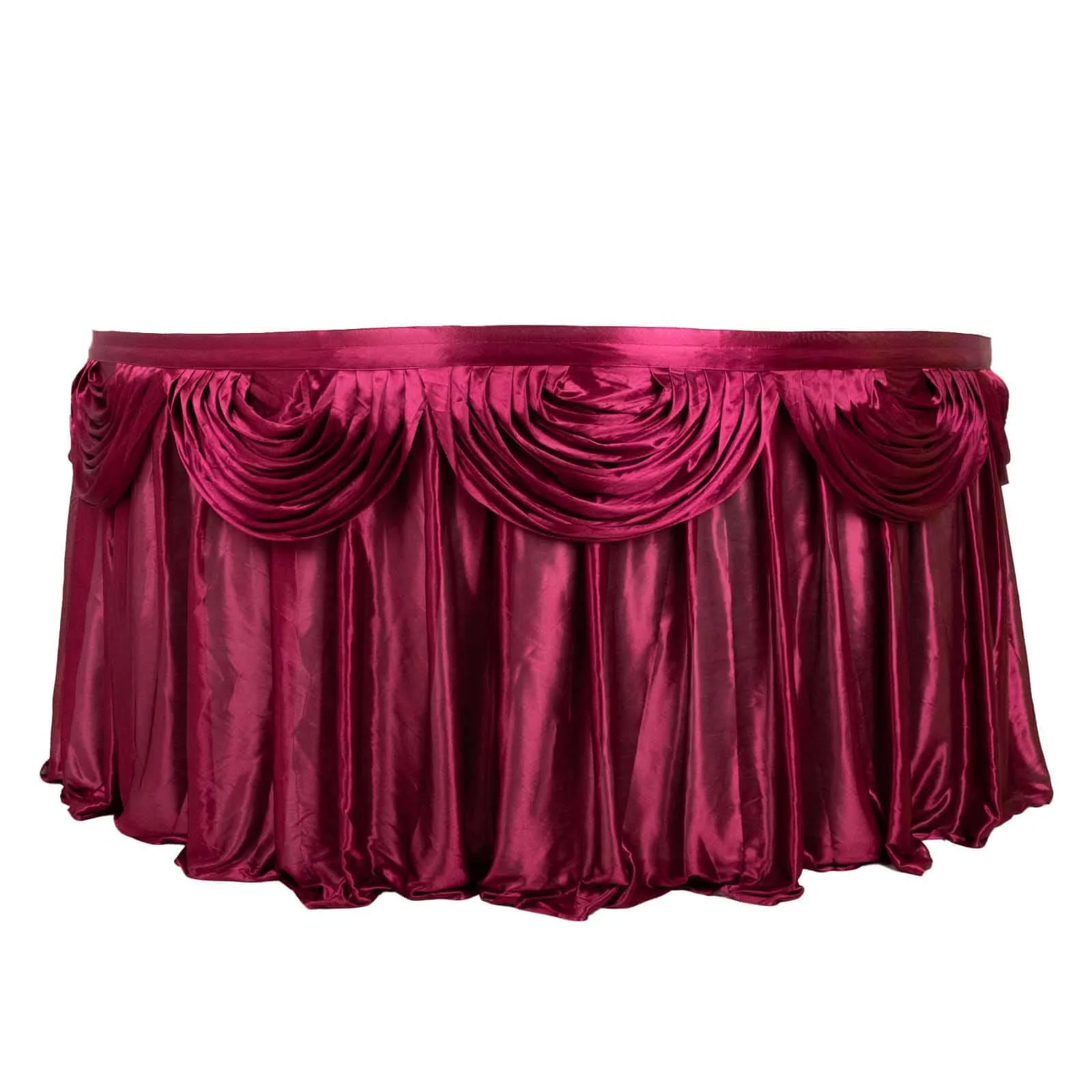Satin Table Skirt 14ft Burgundy - Pleated Double Drape Table Cover - Image 6
